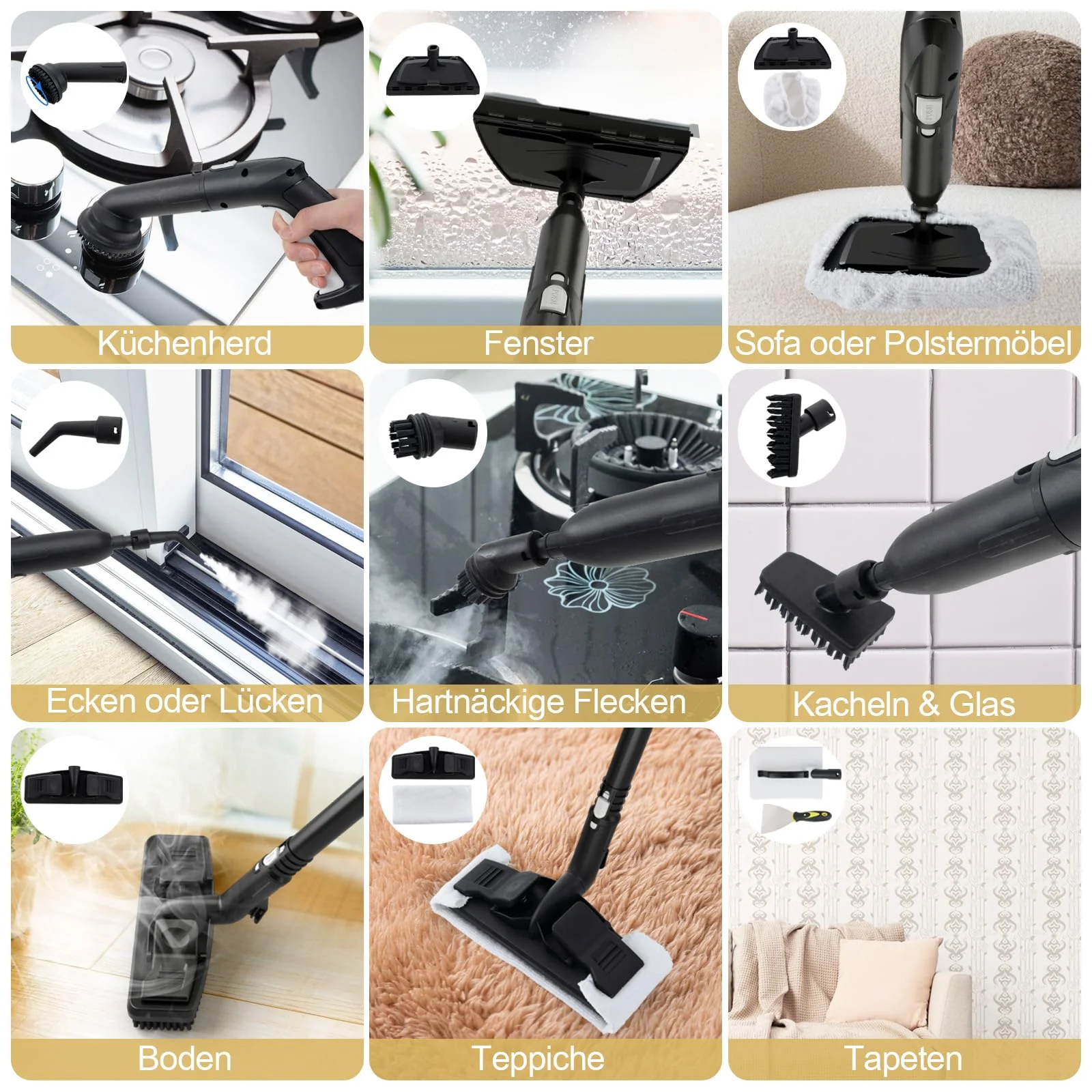 COSTWAY Dampfreiniger 2000W, Dampfdruck: 5 bar, Tank: 1,8L, Temperatur: bis zu 160℃, Dampfreiniger Boden mit 29 Zubehörteilen & Rollen, inkl. 5m Netzkabel (Weiß) - Image 2