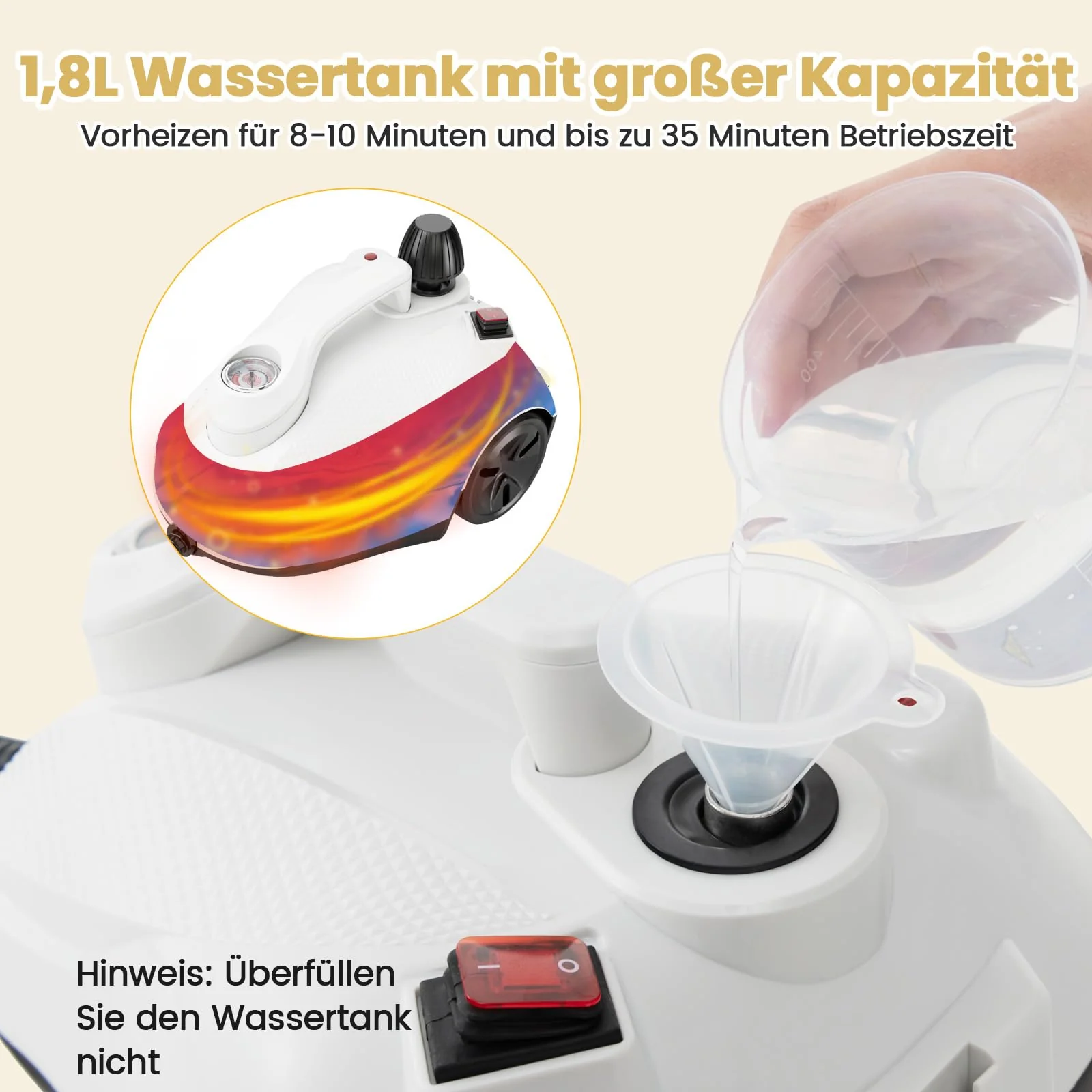 COSTWAY Dampfreiniger 2000W, Dampfdruck: 5 bar, Tank: 1,8L, Temperatur: bis zu 160℃, Dampfreiniger Boden mit 29 Zubehörteilen & Rollen, inkl. 5m Netzkabel (Weiß) - Image 7