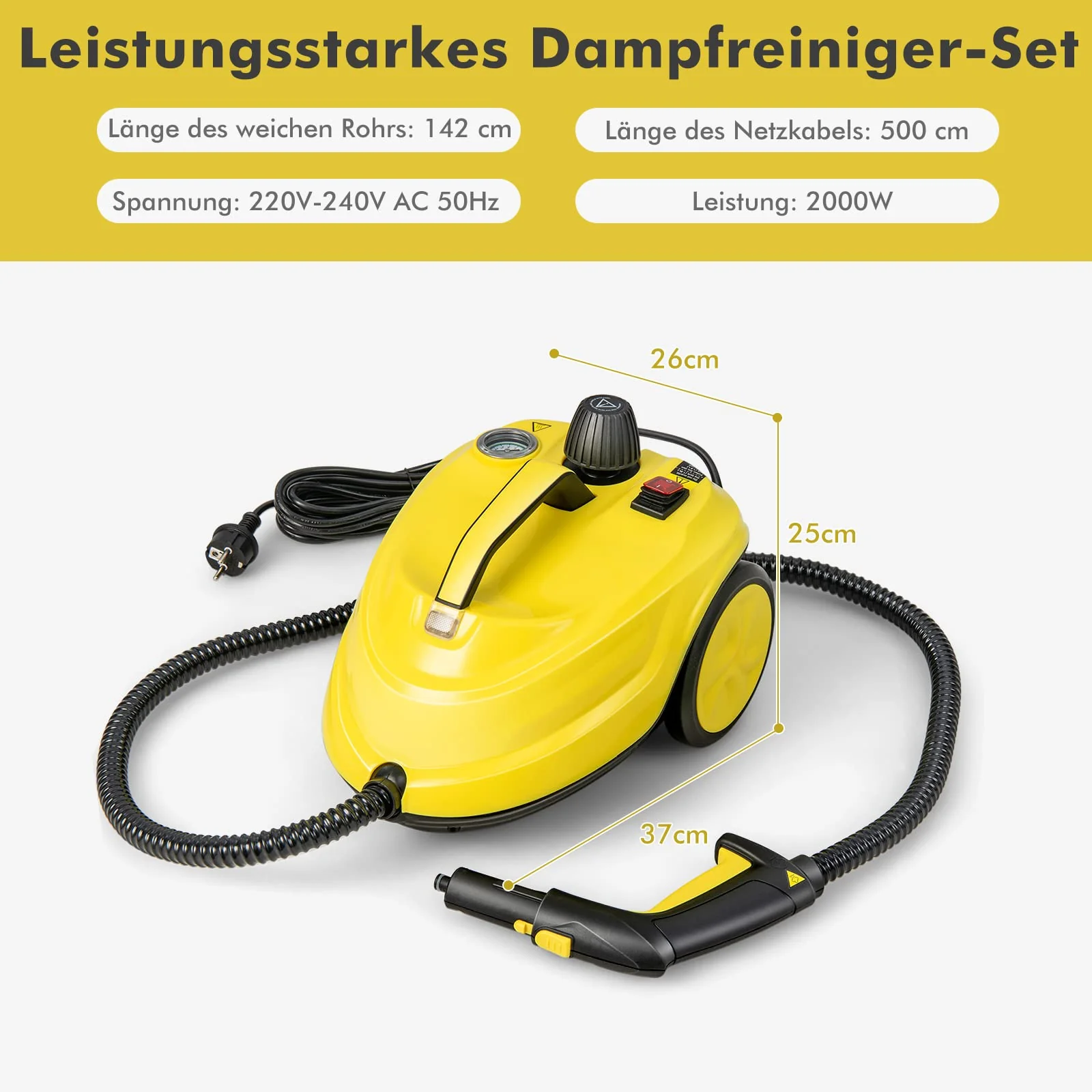 COSTWAY Dampfreiniger 2000W, Dampfdruck: max. 5 bar, Temperatur: bis zu 160℃, Flächenleistung: 108 m², Tank: 1,8L, Aufheizzeit: 8 Min., inkl. 13 Zubehör & 5m lange Netzkabel - Image 3