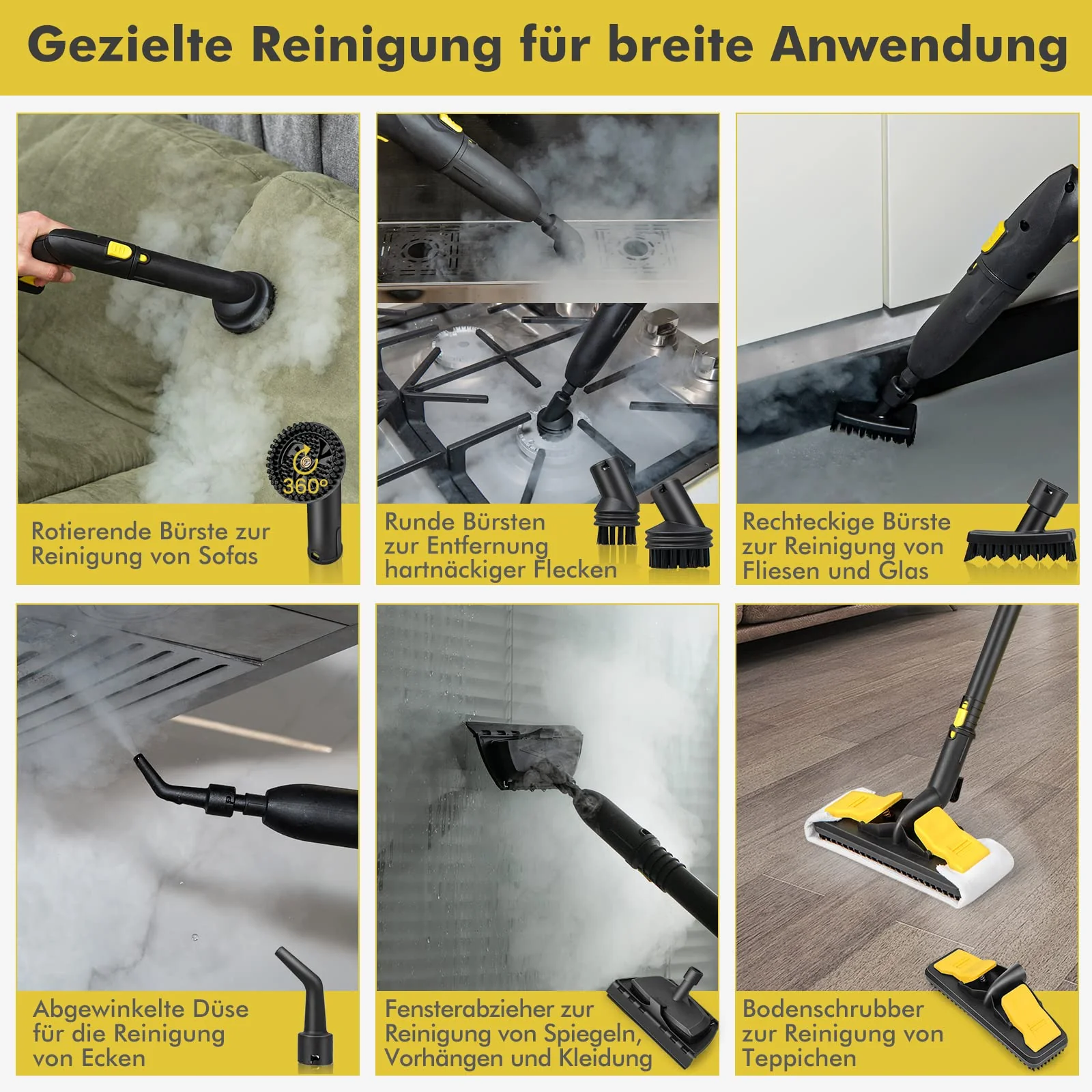 COSTWAY Dampfreiniger 2000W, Dampfdruck: max. 5 bar, Temperatur: bis zu 160℃, Flächenleistung: 108 m², Tank: 1,8L, Aufheizzeit: 8 Min., inkl. 13 Zubehör & 5m lange Netzkabel - Image 5