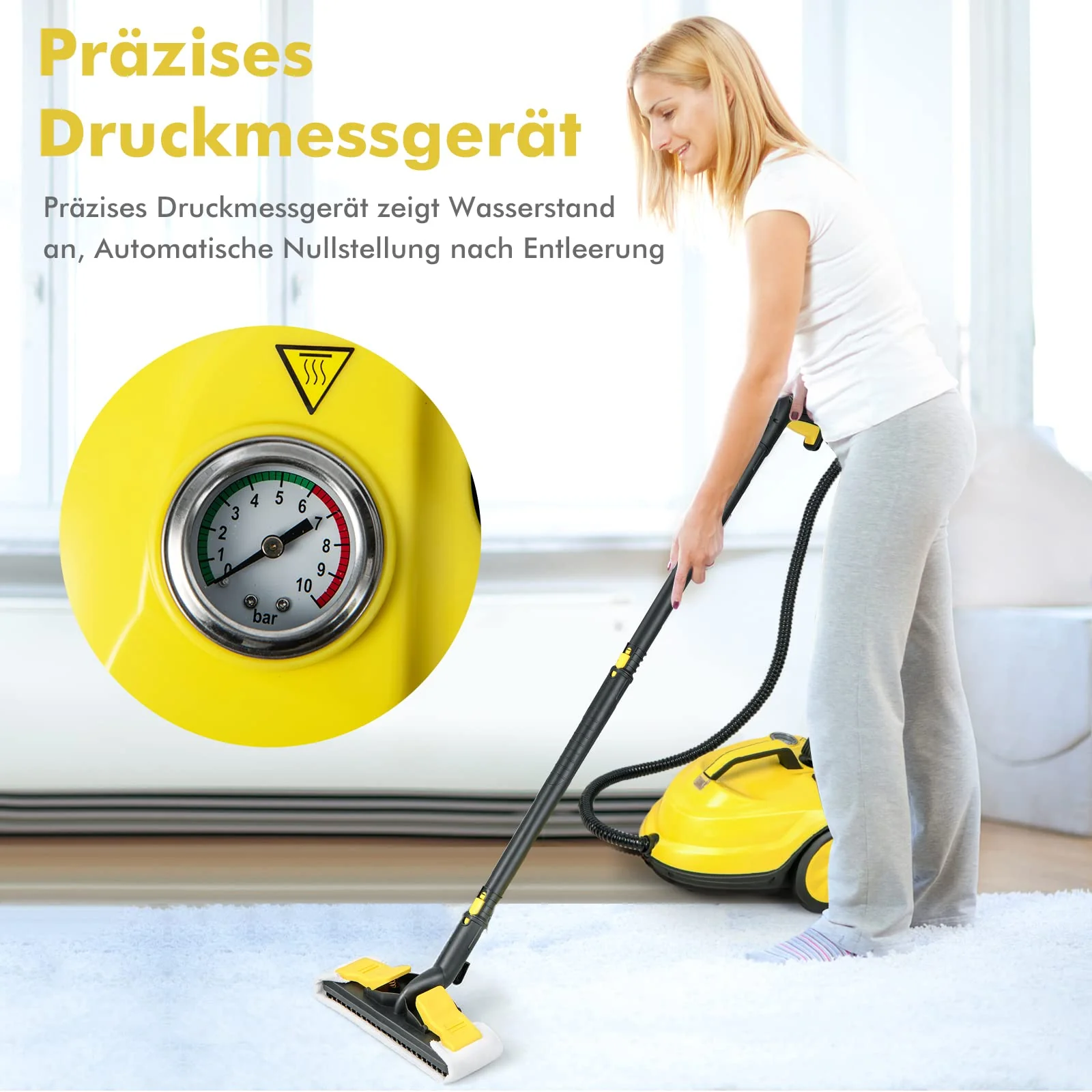 COSTWAY Dampfreiniger 2000W, Dampfdruck: max. 5 bar, Temperatur: bis zu 160℃, Flächenleistung: 108 m², Tank: 1,8L, Aufheizzeit: 8 Min., inkl. 13 Zubehör & 5m lange Netzkabel - Image 6