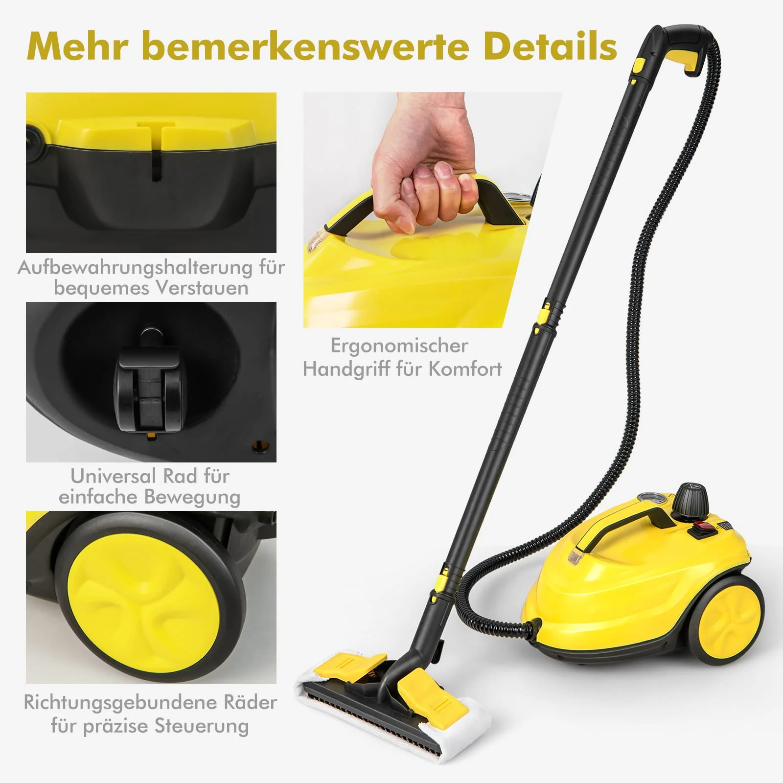 COSTWAY Dampfreiniger 2000W, Dampfdruck: max. 5 bar, Temperatur: bis zu 160℃, Flächenleistung: 108 m², Tank: 1,8L, Aufheizzeit: 8 Min., inkl. 13 Zubehör & 5m lange Netzkabel - Image 7