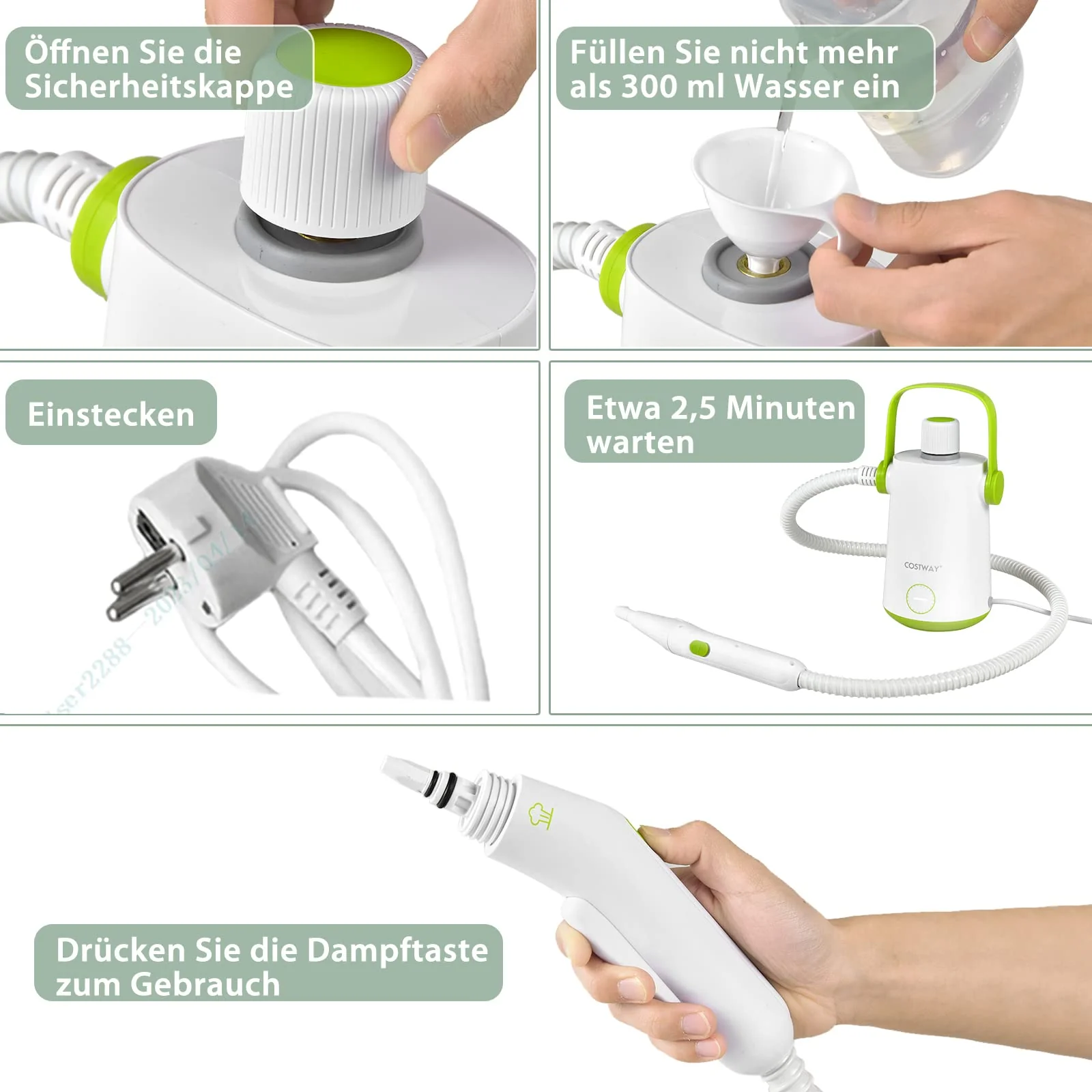 COSTWAY Dampfreiniger Handgerät | 1000W & 300 ml Wasserkapazität & 10 Zubehörsätze | Steamshot Steam Cleaner für alles, Teppiche, Fenster, Polster, Bad - Image 9