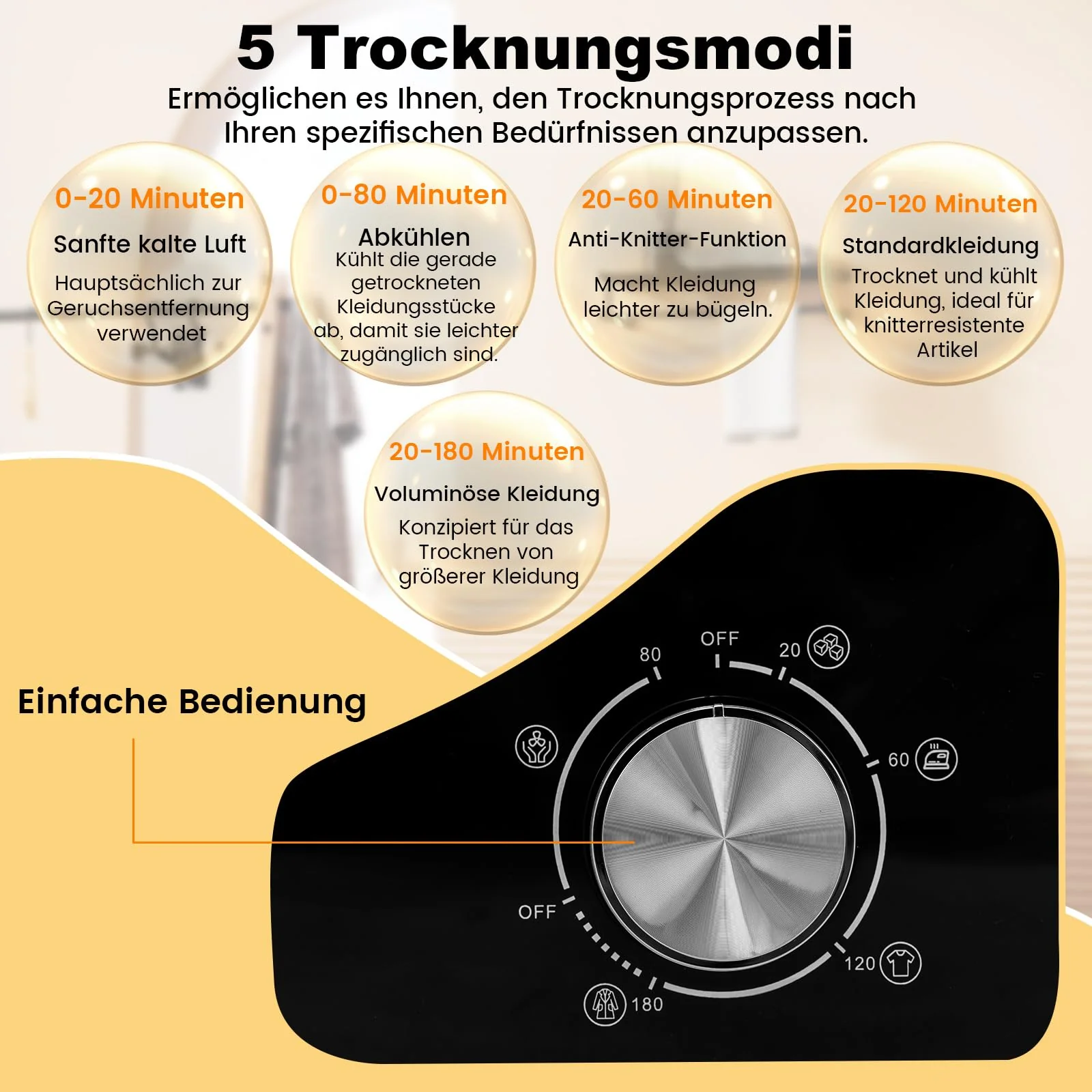 COSTWAY Mini Wäschetrockner 5KG, 5 Programme, bis zu 69℃, Ablufttrockner mit Überhitzungsschutz und Mehrfachfiltration, Trockner für Wohnmobile, Wohnheime und Zuhause, 800W - Image 2