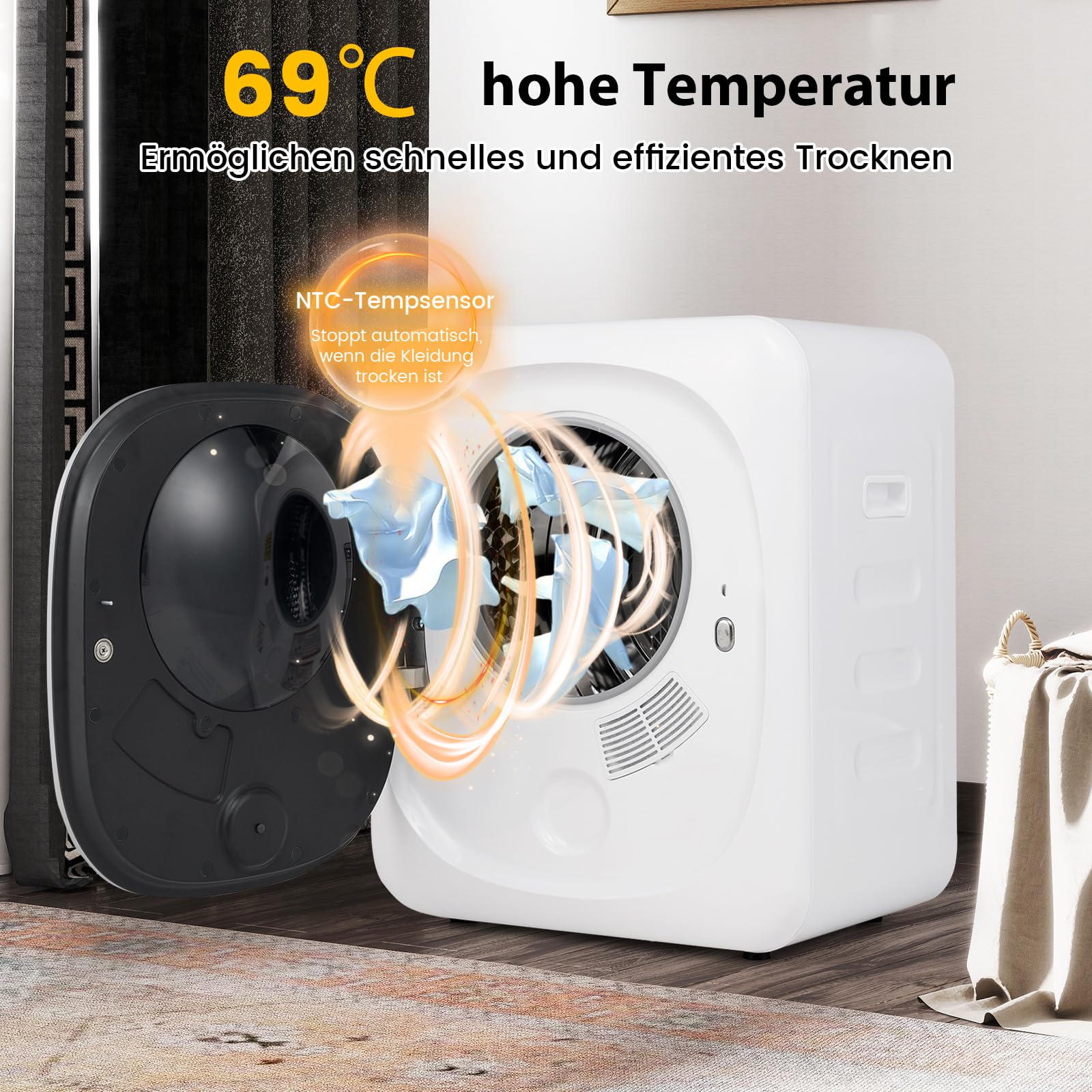 COSTWAY Mini Wäschetrockner 5KG, 5 Programme, bis zu 69℃, Ablufttrockner mit Überhitzungsschutz und Mehrfachfiltration, Trockner für Wohnmobile, Wohnheime und Zuhause, 800W - Image 5