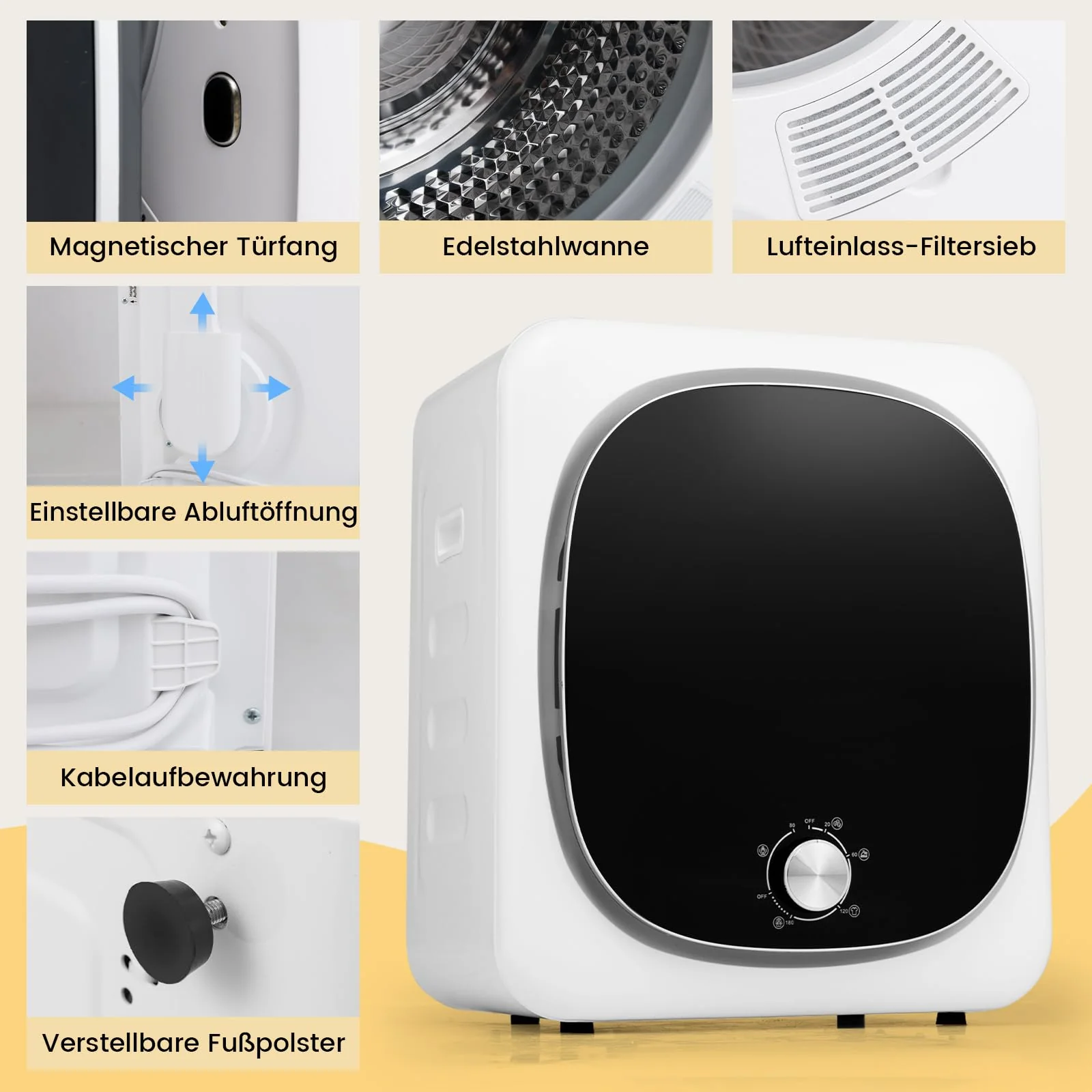 COSTWAY Mini Wäschetrockner 5KG, 5 Programme, bis zu 69℃, Ablufttrockner mit Überhitzungsschutz und Mehrfachfiltration, Trockner für Wohnmobile, Wohnheime und Zuhause, 800W - Image 7