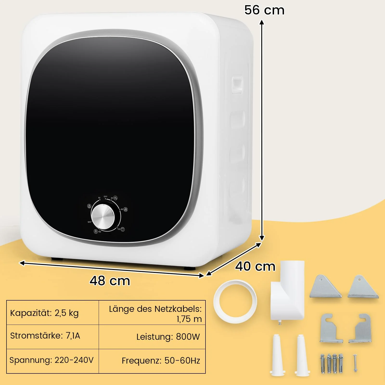 COSTWAY Mini Wäschetrockner 5KG, 5 Programme, bis zu 69℃, Ablufttrockner mit Überhitzungsschutz und Mehrfachfiltration, Trockner für Wohnmobile, Wohnheime und Zuhause, 800W - Image 9