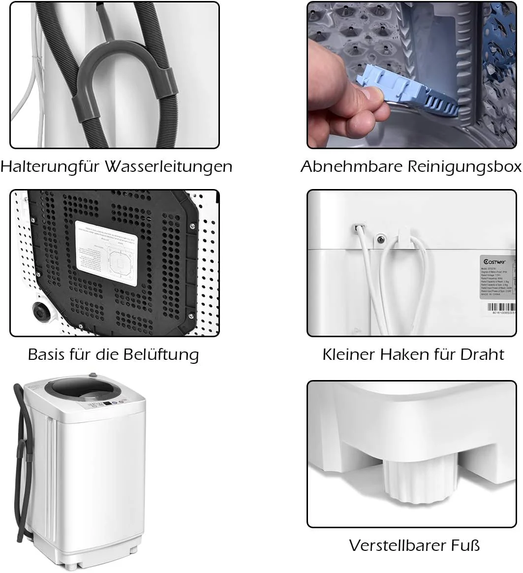 COSTWAY Mini Waschmaschine 3,5KG, Waschvollautomat mit Schleuder, 6 Programme, Toplader Waschmaschine inkl. Pumpe, 240W Waschmaschine klein für Appartement, Wohnmobil & Camping - Image 15