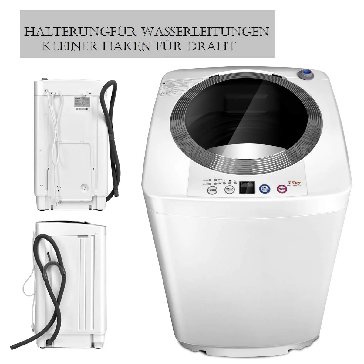COSTWAY Mini Waschmaschine 3,5KG, Waschvollautomat mit Schleuder, 6 Programme, Toplader Waschmaschine inkl. Pumpe, 240W Waschmaschine klein für Appartement, Wohnmobil & Camping - Image 9