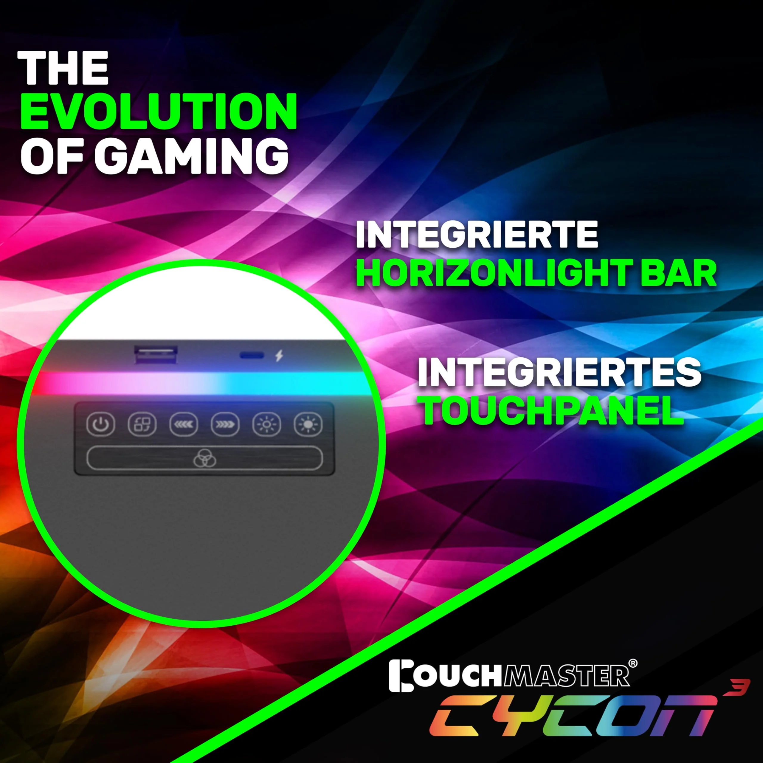Couchmaster CYCON³ Black HORIZONLIGHT Bar - Ergonomisches Gaming Lapdesk für Couch & Bett - USB Hub Gaming Lapboard - Groß & Stabil (für PC, PS4/5, Xbox One/Series X, Laptops) - Image 2
