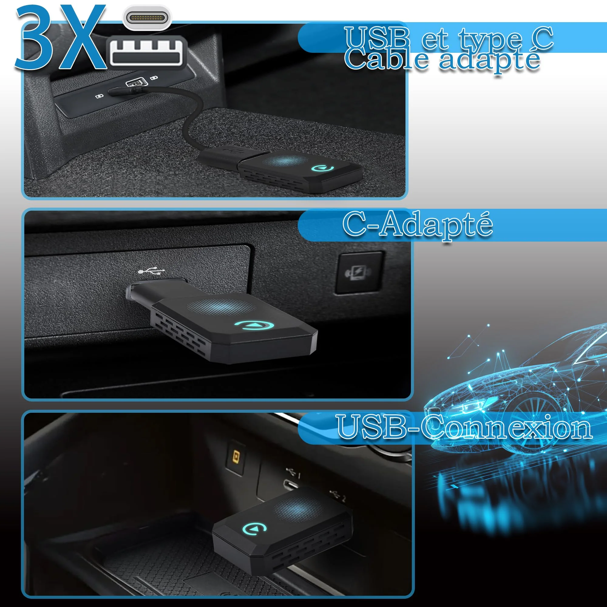 Cozysoon Carplay Wireless Adapter,Kompatibel mit A-pple CarPlay, Plug-and-Play, Typ-C/USB, Geeignet für über 800 Fahrzeuge (Blau) - Image 5