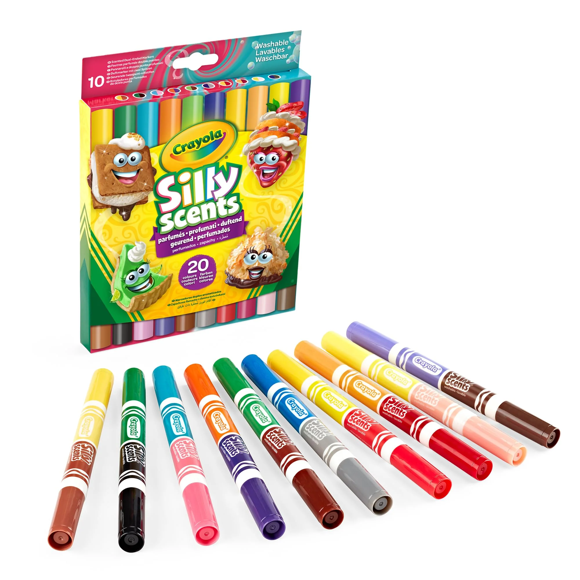 Crayola - Silly Scents, abwaschbare Duft-Filzstifte mit Maxi-Doppelspitze, 10er-Pack, 20 Farben und 20 Düfte, für Schule und Freizeit, ab 3 Jahren, 58-8344