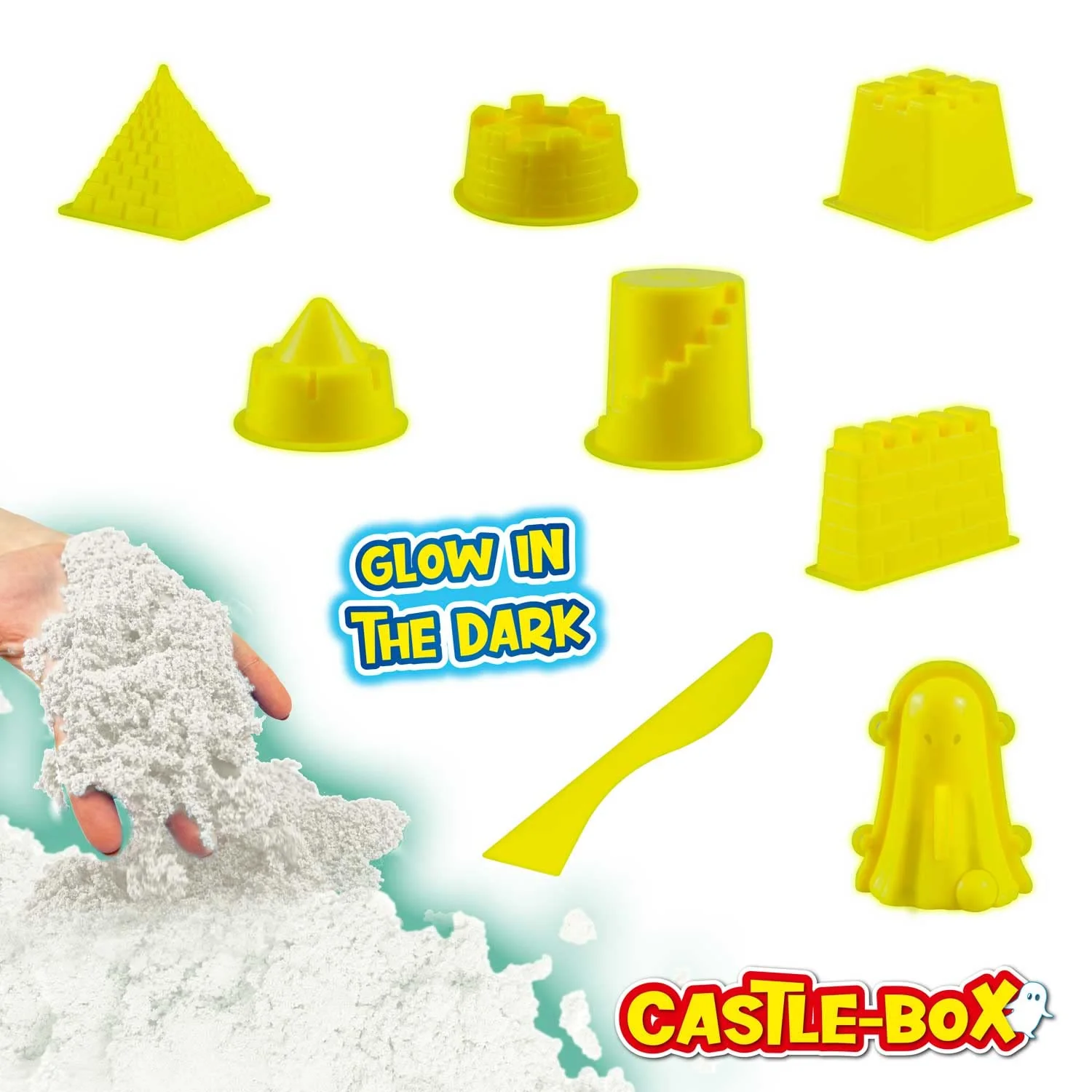 CRAZE MAGIC SAND Castle Box | Glow in The Dark Kinetischer Sand , leuchtend Magischer Sand Set mit 700g Leuchtsand & Zubehör , Knetsand mit Förmchen - Image 5