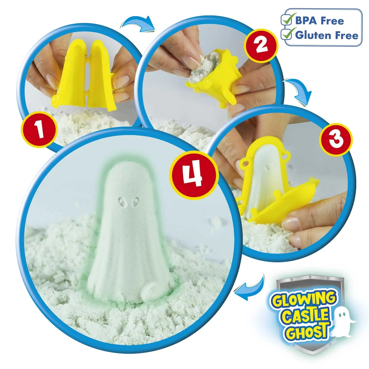CRAZE MAGIC SAND Castle Box | Glow in The Dark Kinetischer Sand , leuchtend Magischer Sand Set mit 700g Leuchtsand & Zubehör , Knetsand mit Förmchen - Image 7