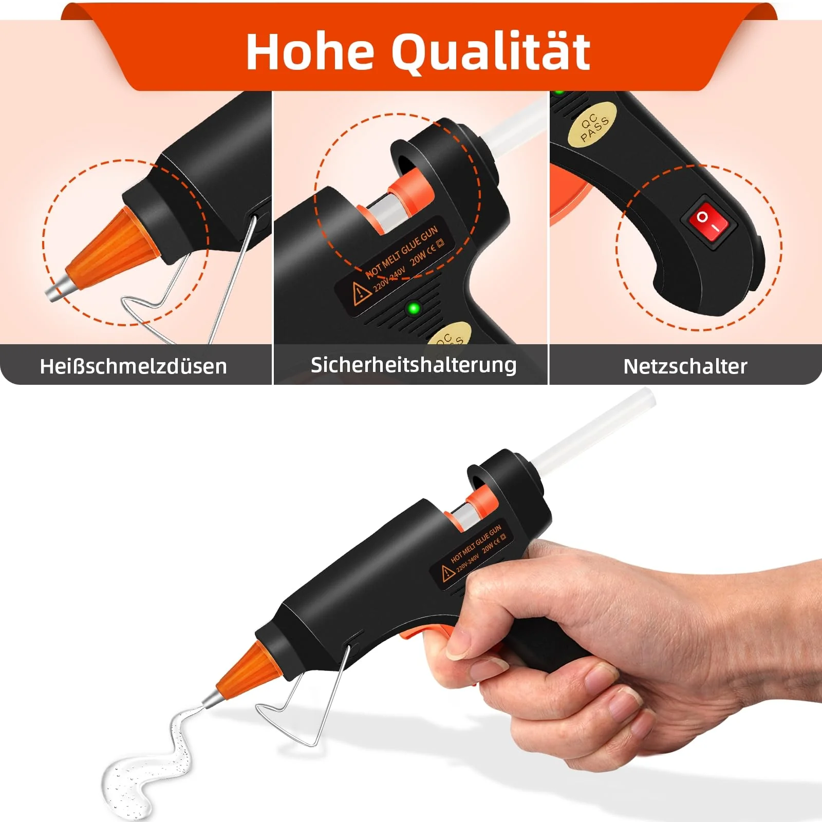 Crenova Feuerfest Heißklebepistole Klebepistole + 60 Mini Heißklebesticks Transparente Klebesticks für DIY Kleine Handwerk und schnelle Reparaturen in Haus & Büro, 20Watt Klebepistolen - Image 4
