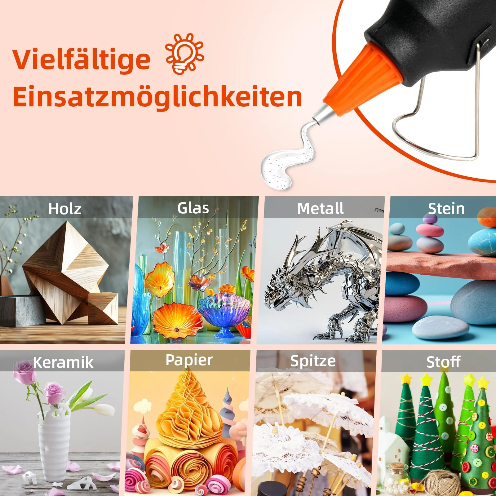 Crenova Feuerfest Heißklebepistole Klebepistole + 60 Mini Heißklebesticks Transparente Klebesticks für DIY Kleine Handwerk und schnelle Reparaturen in Haus & Büro, 20Watt Klebepistolen - Image 5