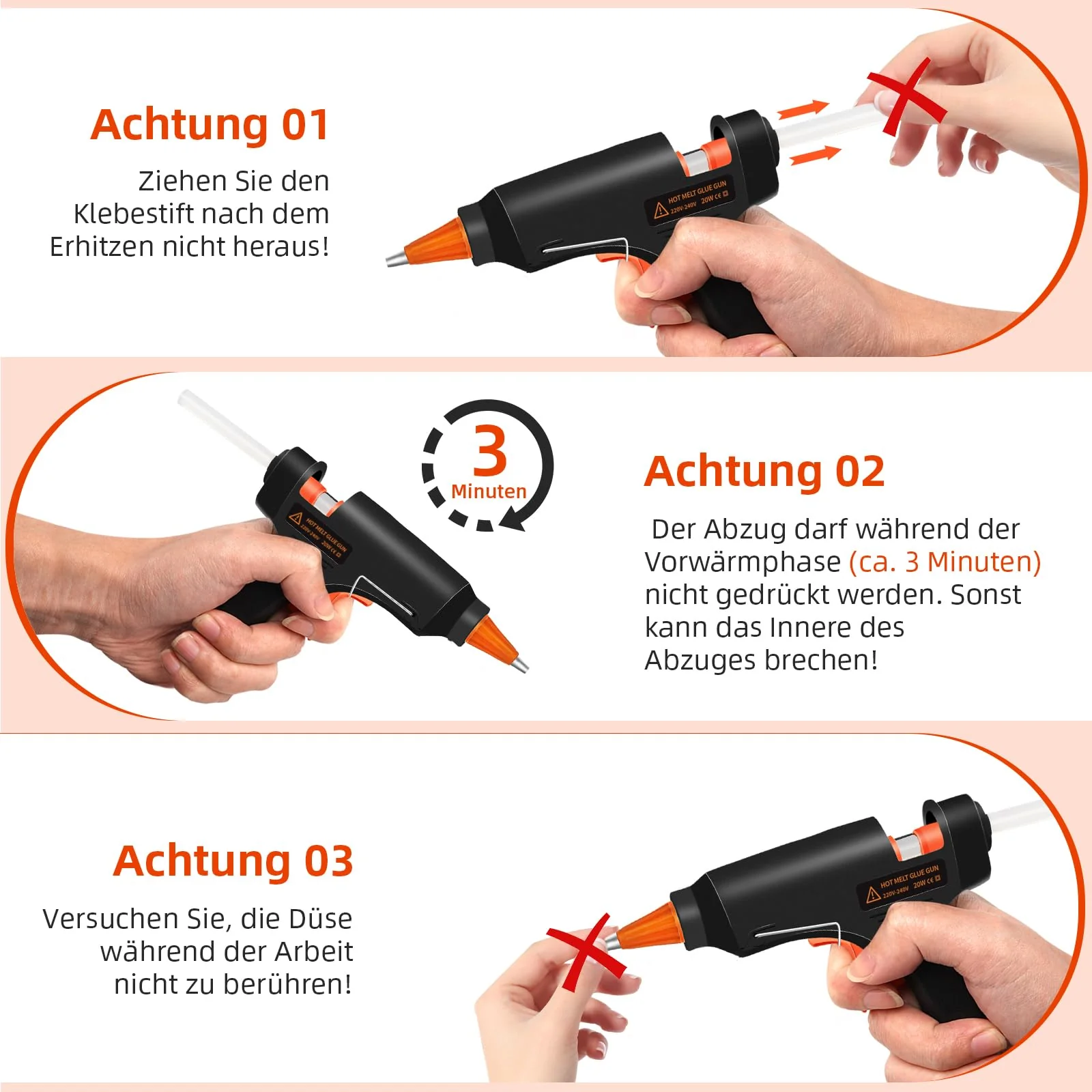 Crenova Feuerfest Heißklebepistole Klebepistole + 60 Mini Heißklebesticks Transparente Klebesticks für DIY Kleine Handwerk und schnelle Reparaturen in Haus & Büro, 20Watt Klebepistolen - Image 8