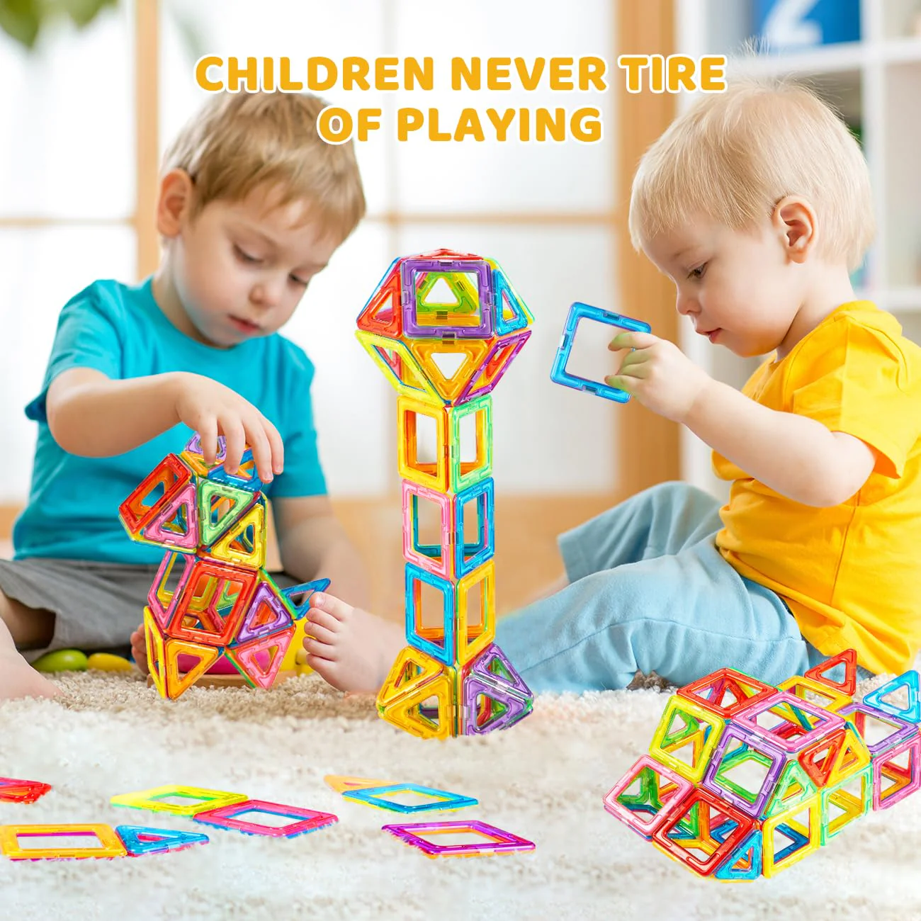 Crenova Magnetische Bausteine 50 Tile, Magnetspiel STEM Magnetbausteine, Montessori Spielzeug ab 3 Jahre, Magnete Kinder Geschenk Spielzeug ab 3 4 5 6 7 8Jahren für Jungen und Mädchen - Image 4