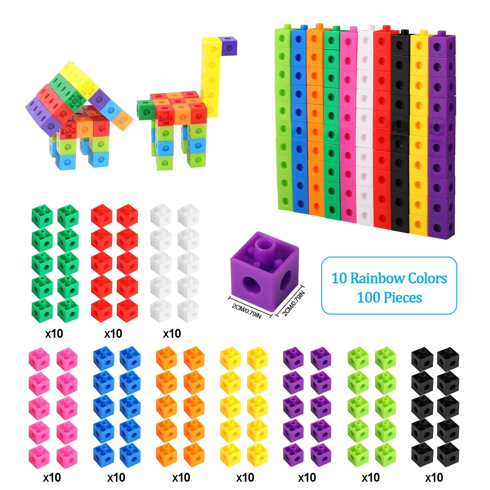 CRESZZLE Steckwürfel Mathe, 100 Stück Zahlenblocks für Rechnen, Lernspielzeug für Grundschule, Steckbausteine zur Förderung von Mathematikfähigkeiten, Würfelhaus Rechnen für Kinder. - Image 6