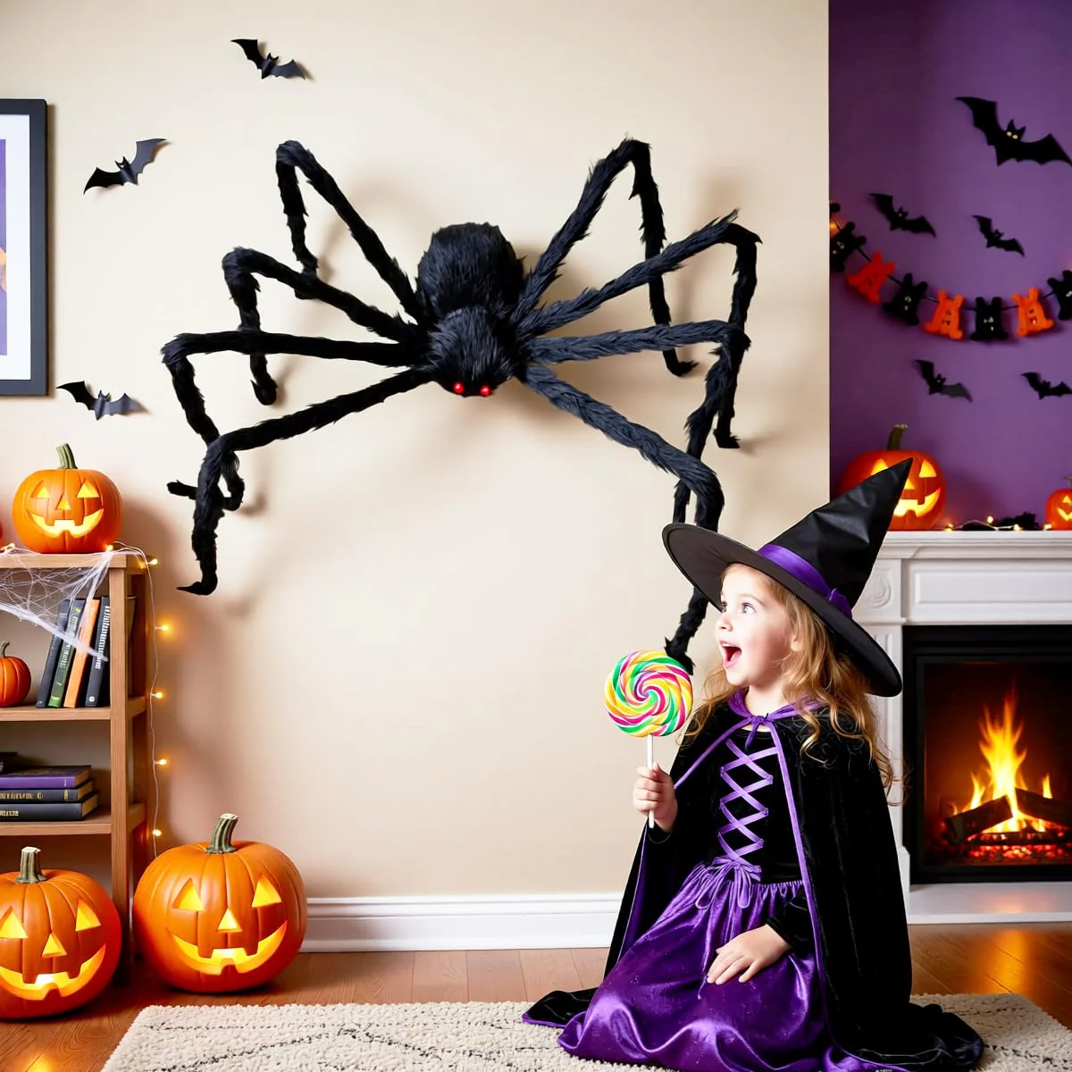 Cromaxa Riesen Halloween XXL Spinne 150cm – Große Spinne für Outdoor Außen Haarige Gefälschte Spinne Riesige Dekorationen für Garten Partys Deko, Groß Schwarze 1.5m - Image 4