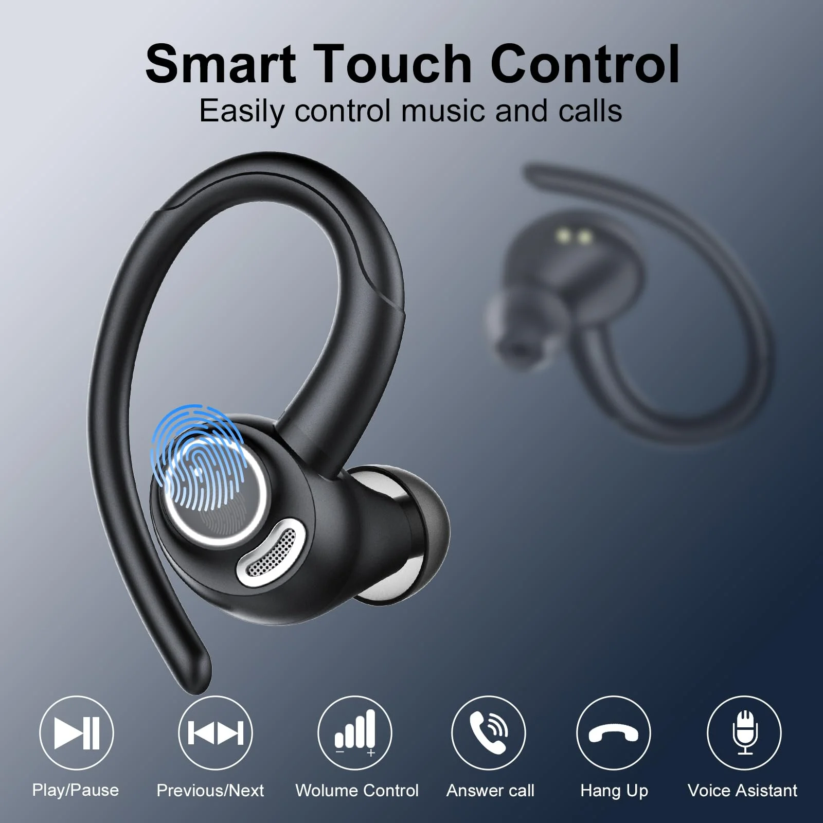 Csasan Bluetooth Kopfhörer Sport, Kopfhörer Kabellos Bluetooth 5.3 mit Ohrhaken, 48Std 3D Stereo In Ear Kopfhörer mit ENC Mic, Dual LED-Anzeige, Touch Control, IP7 Wasserdicht Ohrhörer(2024) - Image 2
