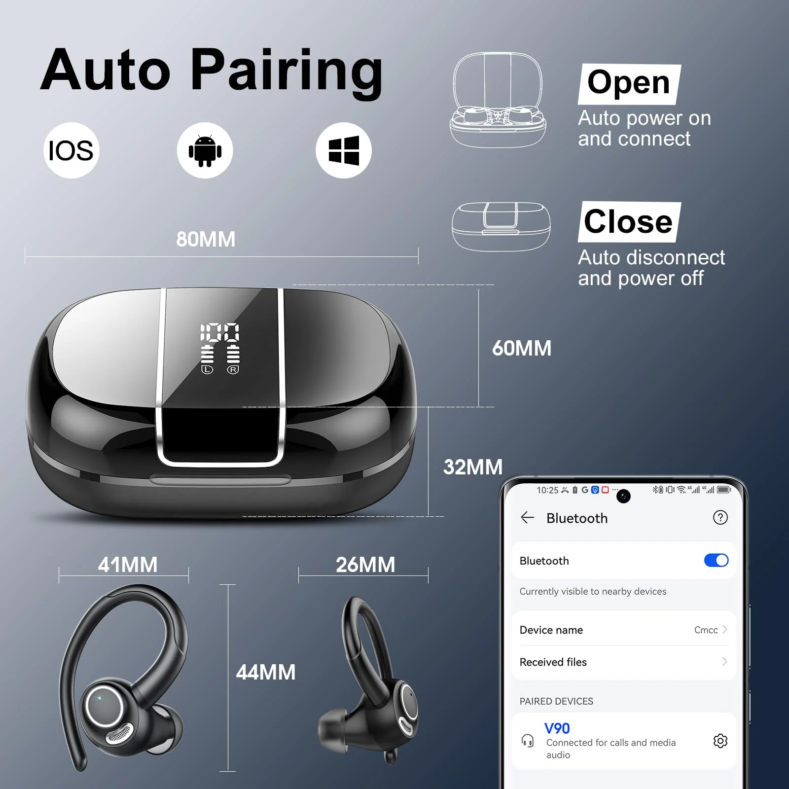Csasan Bluetooth Kopfhörer Sport, Kopfhörer Kabellos Bluetooth 5.3 mit Ohrhaken, 48Std 3D Stereo In Ear Kopfhörer mit ENC Mic, Dual LED-Anzeige, Touch Control, IP7 Wasserdicht Ohrhörer(2024) - Image 3
