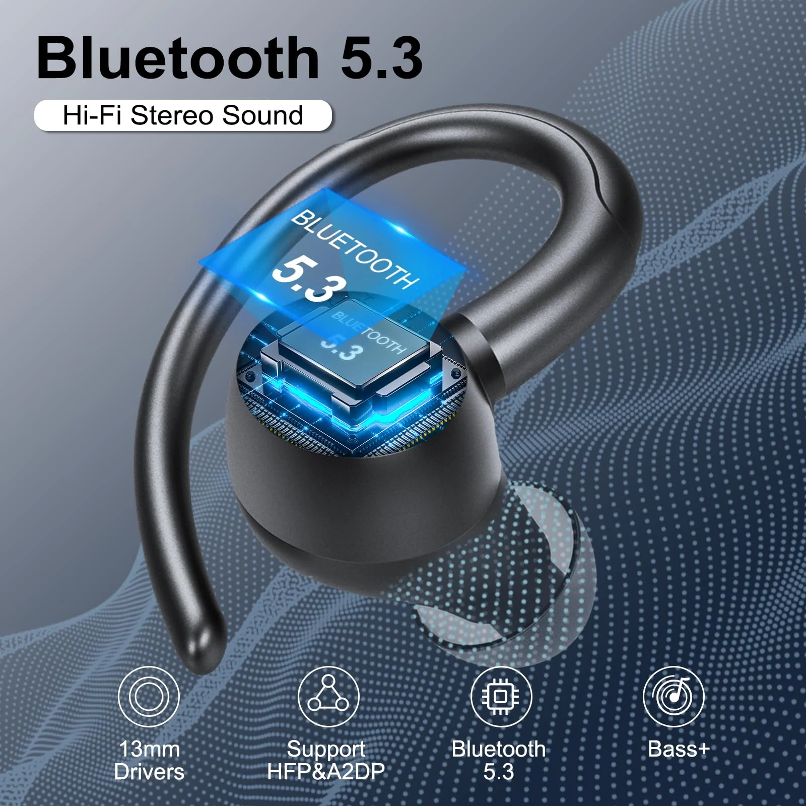 Csasan Bluetooth Kopfhörer Sport, Kopfhörer Kabellos Bluetooth 5.3 mit Ohrhaken, 48Std 3D Stereo In Ear Kopfhörer mit ENC Mic, Dual LED-Anzeige, Touch Control, IP7 Wasserdicht Ohrhörer(2024) - Image 7