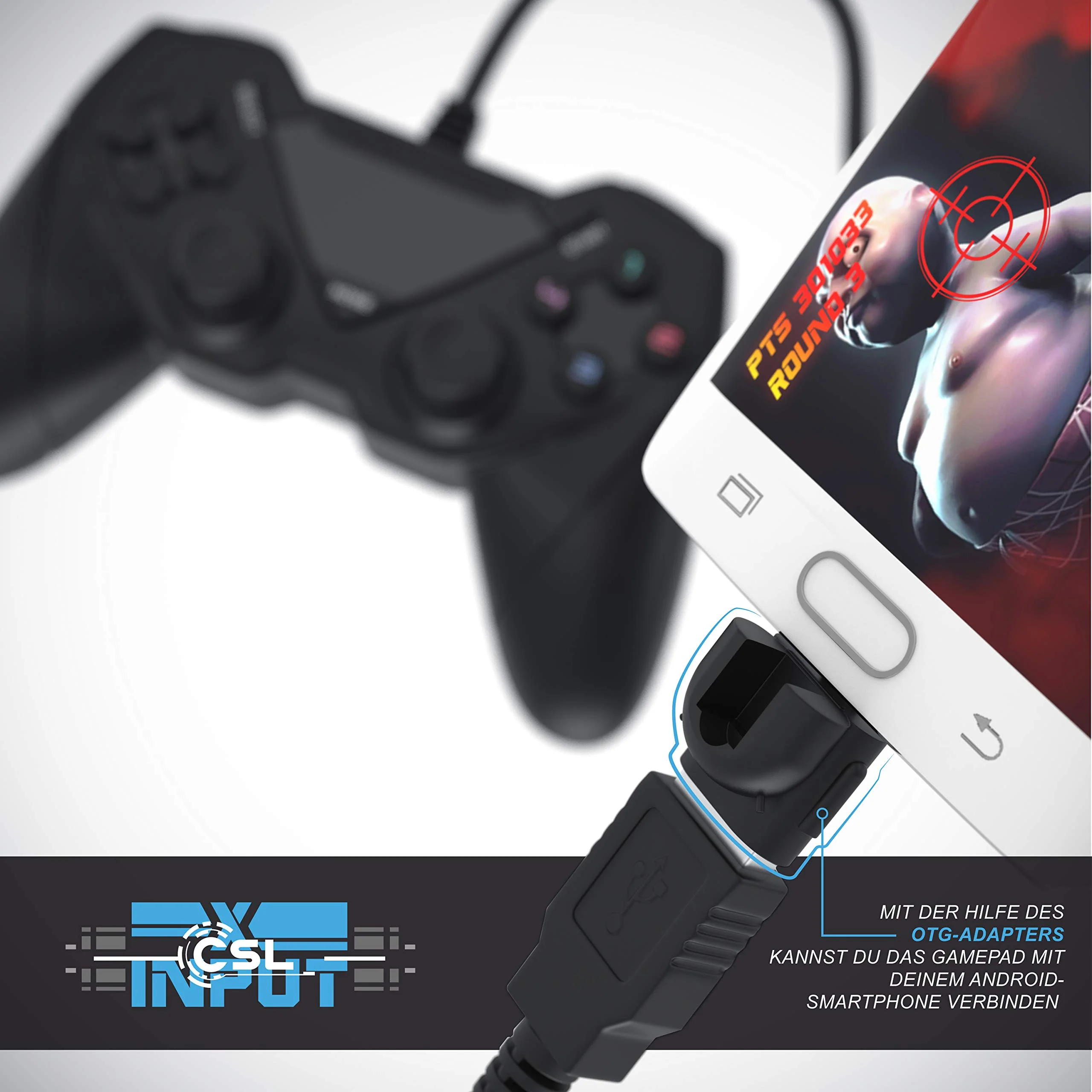 CSL - Gamepad für PC und Android - Dual Vibration - Plug and Play - Controller mit Direct-Input X-Input - schwarz - Image 4