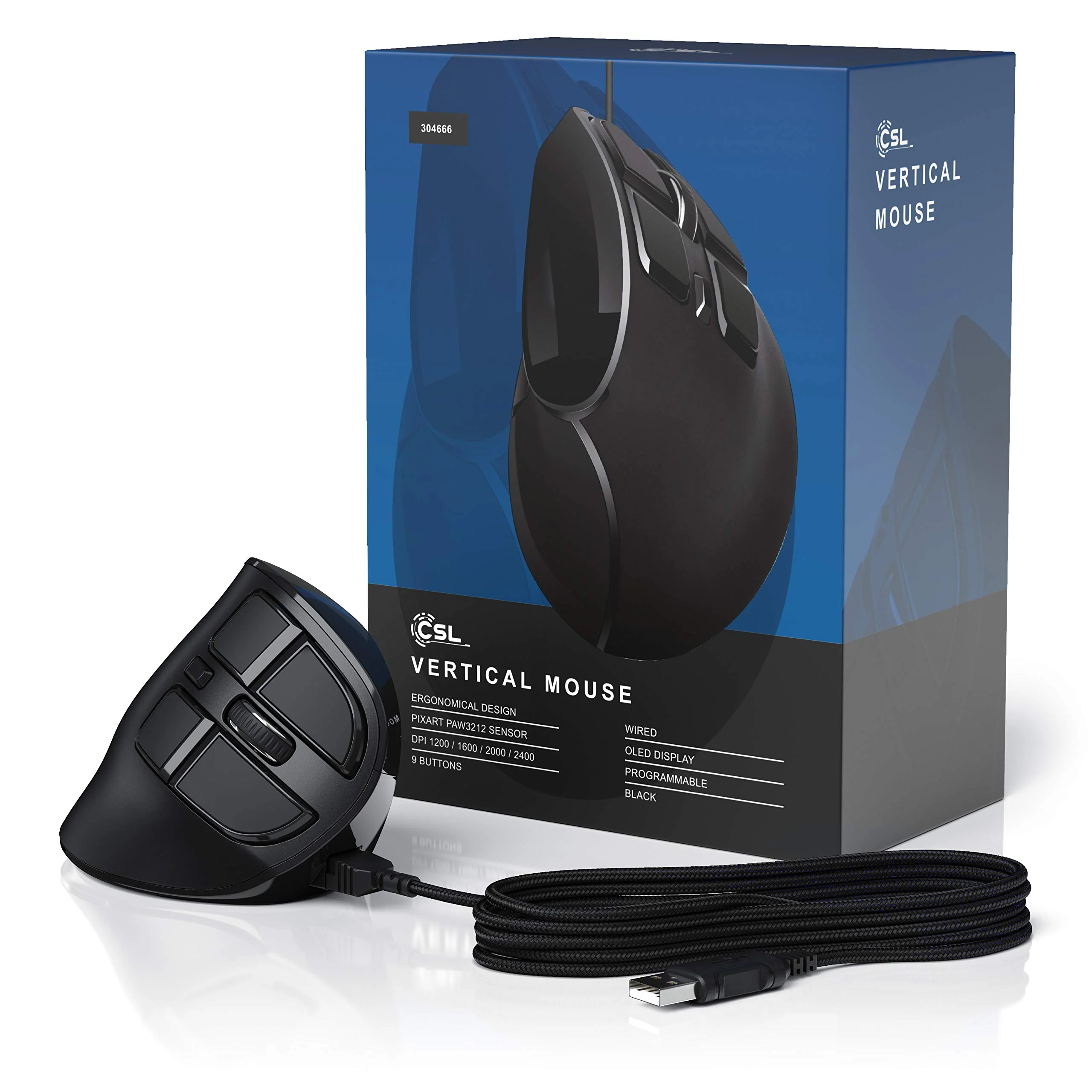 CSL - Gaming vertikale Maus mit OLED Display 2400 DPI - programmierbare Tasten - Office Mouse – mit Kabel - kabelgebunden - gegen Mausarm - mit Kailh Switche - Vertikalmaus ergonomisches Design - Image 7