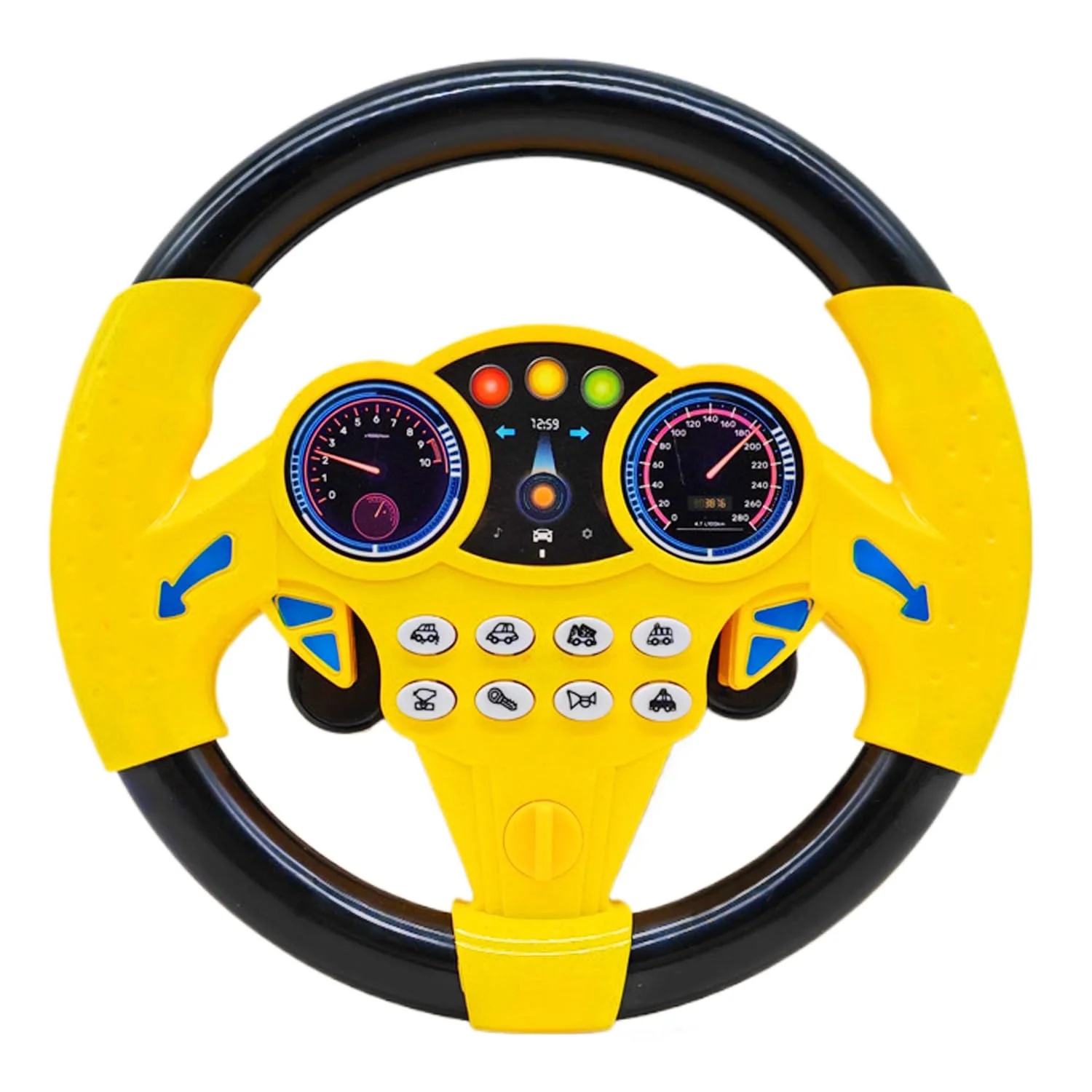 Cuackamily Lenkrad Kinder Spielzeug, Simulierter tragbarer Fahrregler, Fahrsimulator Auto Simulation Spielzeug,Interaktives Lenkrad Lernspielzeug, pädagogisches Geschenk für Kleinkinder Kinder (Gelb)