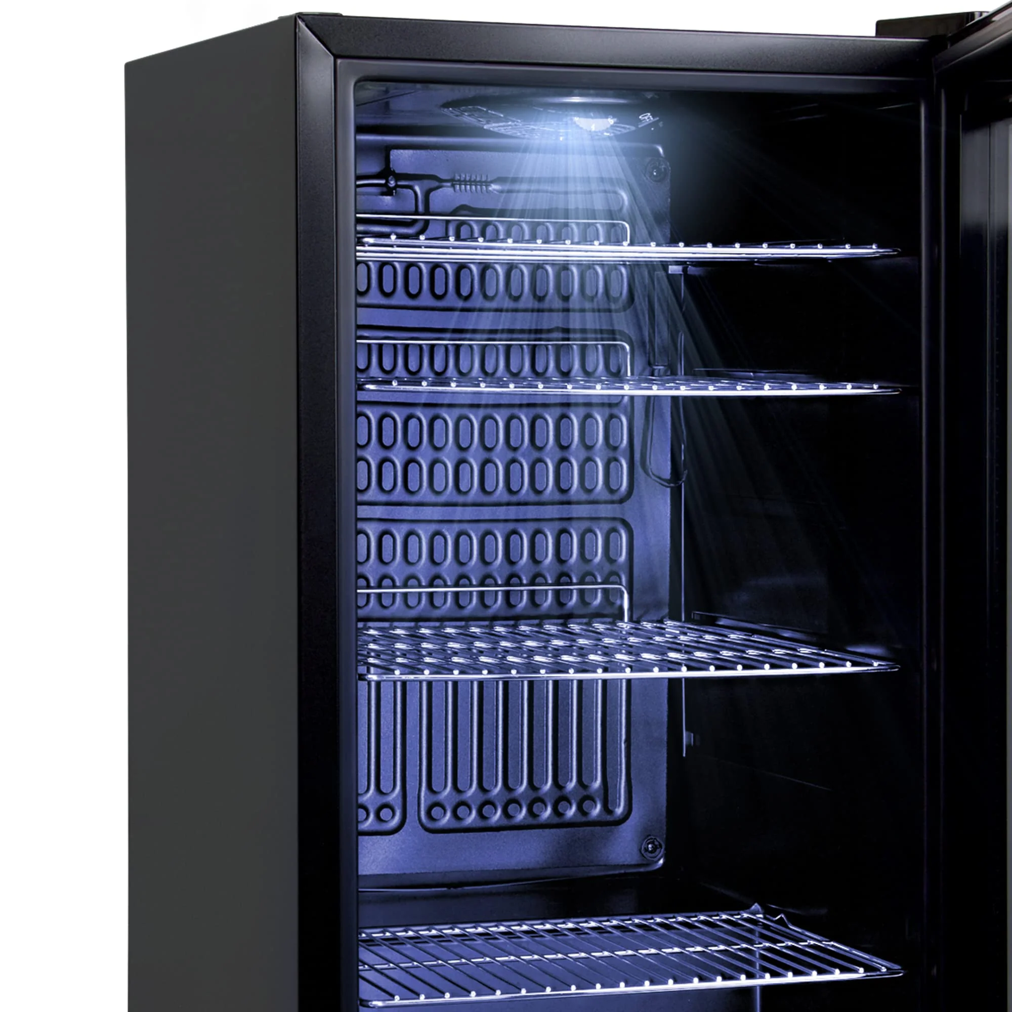 °CUBES Getränkekühlschrank 90L mit Glastür & 4 variablen Ablagen | Kompakter Flaschenkühlschrank, perfekt für zu Hause, Büro, Partys & Gastro | Stilvoller Kühlschrank mit Glastür, schwarz - Image 4