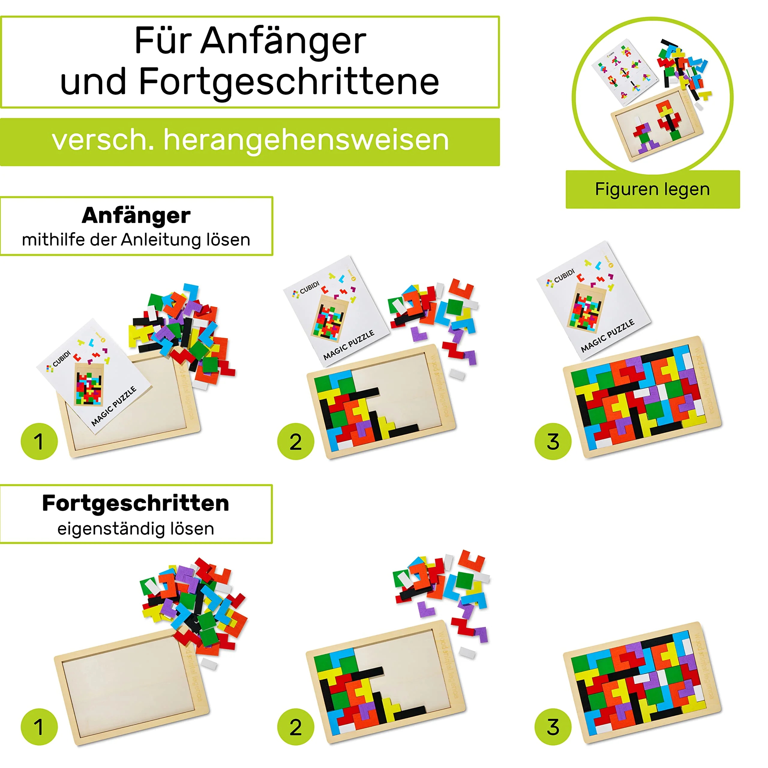 CUBIDI® Kreatives Montessori Tangram Puzzle | Fördert logisches Denken und Räumliche Vorstellungskraft | Geschicklichkeitsspiel aus Hochwertigem Holz | Lernspiele ab 4 Jahre für Jungen und Mädchen - Image 3