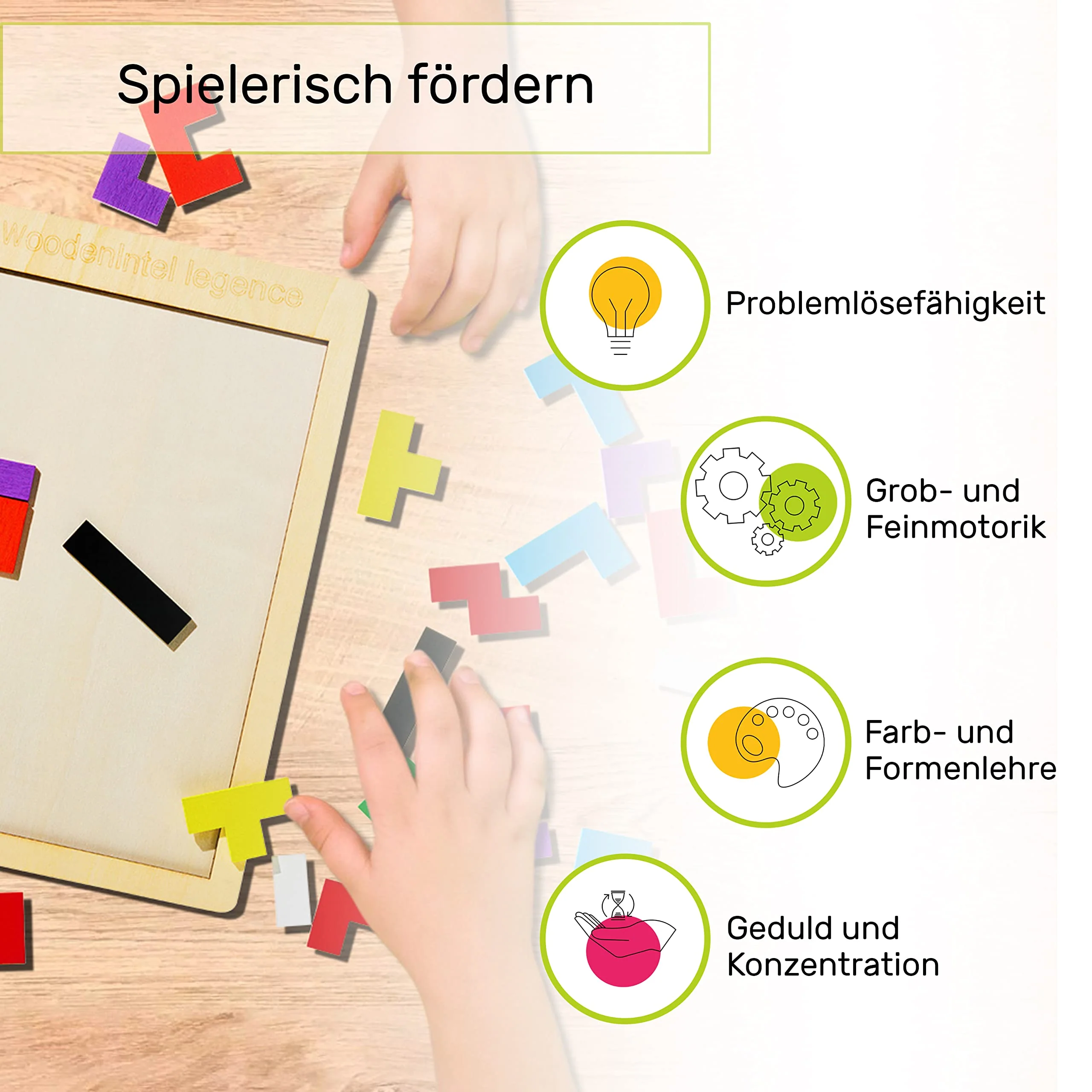 CUBIDI® Kreatives Montessori Tangram Puzzle | Fördert logisches Denken und Räumliche Vorstellungskraft | Geschicklichkeitsspiel aus Hochwertigem Holz | Lernspiele ab 4 Jahre für Jungen und Mädchen - Image 6