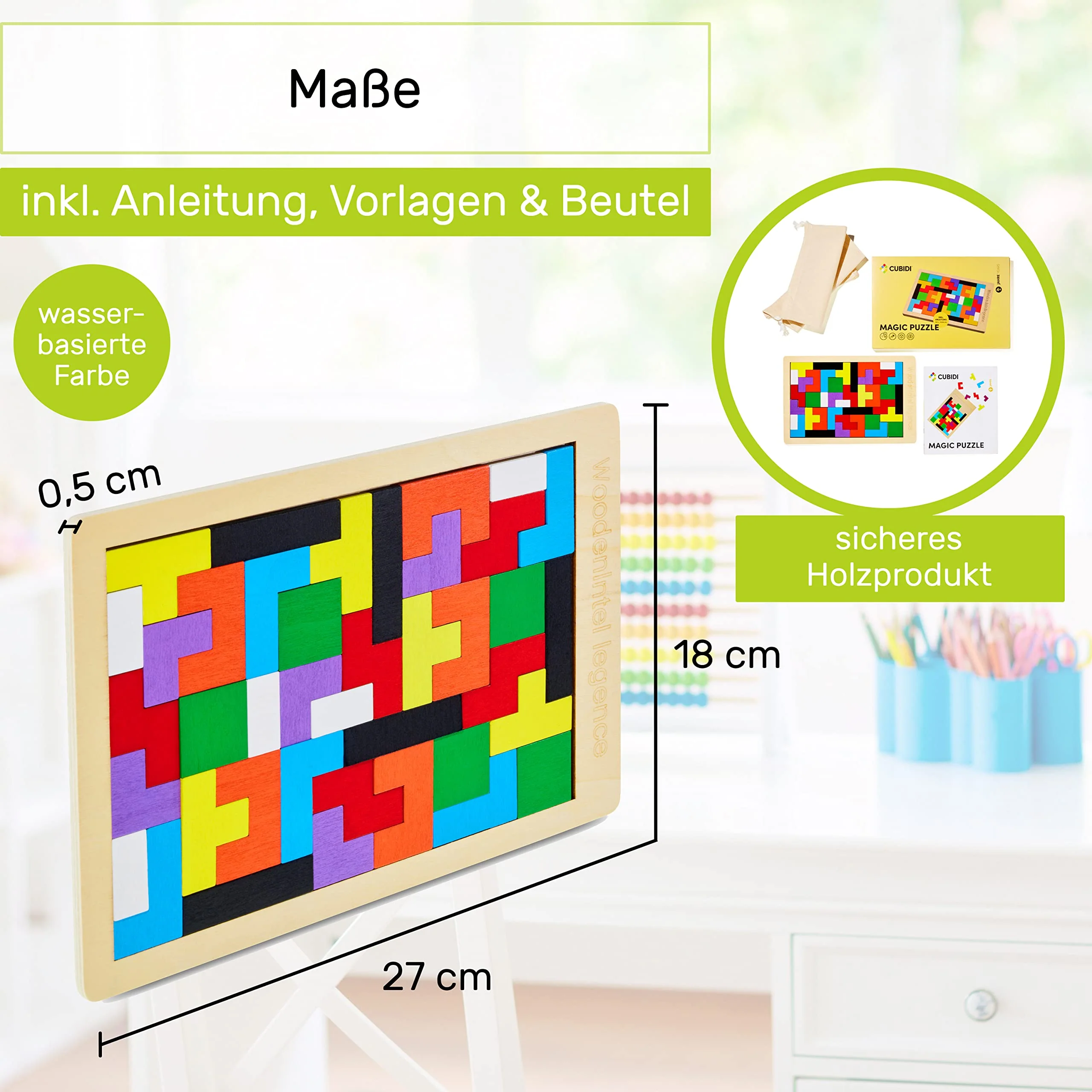 CUBIDI® Kreatives Montessori Tangram Puzzle | Fördert logisches Denken und Räumliche Vorstellungskraft | Geschicklichkeitsspiel aus Hochwertigem Holz | Lernspiele ab 4 Jahre für Jungen und Mädchen - Image 8