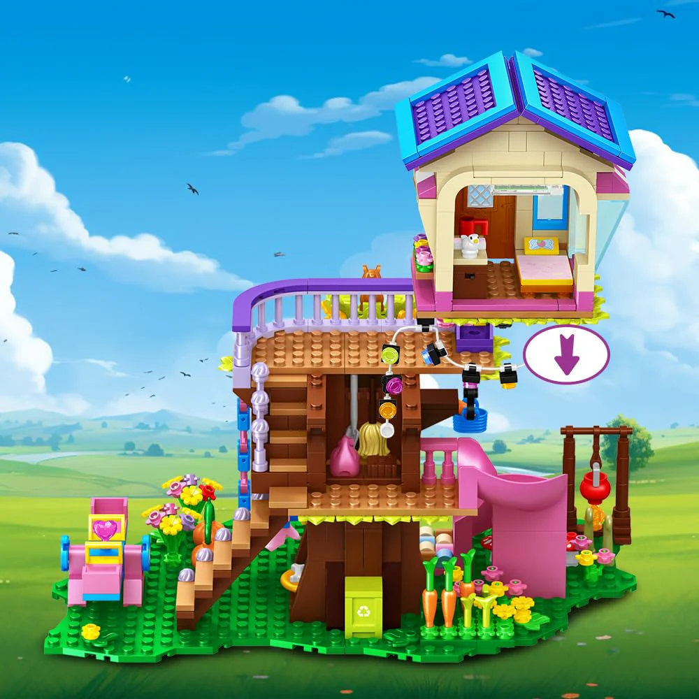 CUBIMANA Baumhaus Bausteine Set mit LED-Licht – Baumhaus Baustein Spielzeug, Up-Haus Bausatz mit Rutsche, Geburtstag Weihnachts Geschenk für Kinder Mädchen Jungen ab 6 7 8 9 10 11+ Jahren (618 Stück) - Image 4
