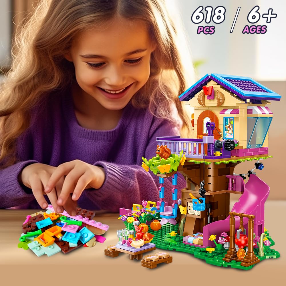 CUBIMANA Baumhaus Bausteine Set mit LED-Licht – Baumhaus Baustein Spielzeug, Up-Haus Bausatz mit Rutsche, Geburtstag Weihnachts Geschenk für Kinder Mädchen Jungen ab 6 7 8 9 10 11+ Jahren (618 Stück) - Image 6