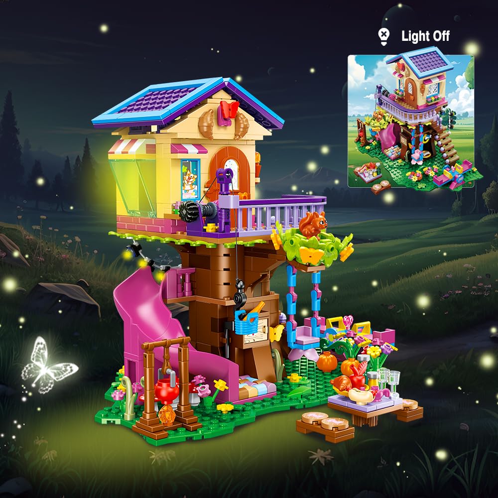 CUBIMANA Baumhaus Bausteine Set mit LED-Licht – Baumhaus Baustein Spielzeug, Up-Haus Bausatz mit Rutsche, Geburtstag Weihnachts Geschenk für Kinder Mädchen Jungen ab 6 7 8 9 10 11+ Jahren (618 Stück) - Image 7
