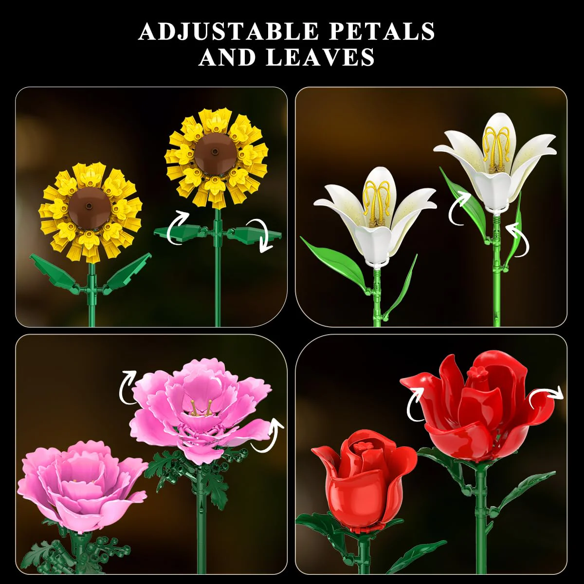 CUBIMANA Blumenstrauß-Bausatz – 1000 Teiles Blumenstrauß-Set, Botanische Geschenk zum Valentinstag für Sie und Ihn, 15 Künstliche Blumen Bausteine Heimdekoration für Erwachsene 6+ Mädchen Geburtstag - Image 4