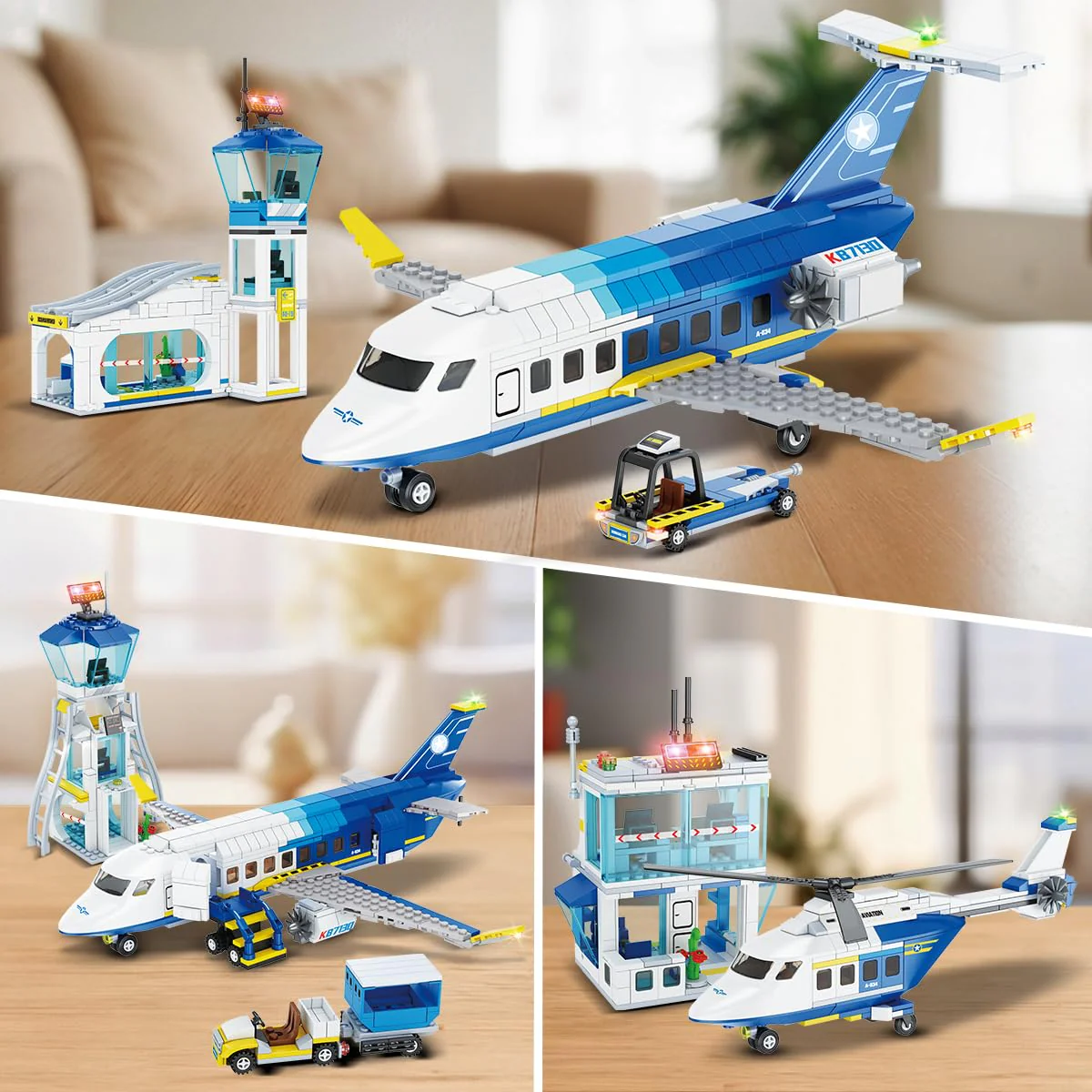 CUBIMANA City Passagierflugzeug Baukasten Set, 3 IN 1 Flugzeug Baukasten mit Terminal, Radarturm, Gepäckwagen Flugzeuge Modell Bausteine Spielzeug Geschenk für Jungen Mädchen Kinder 6 7 8 9+ Jahre alt - Image 3