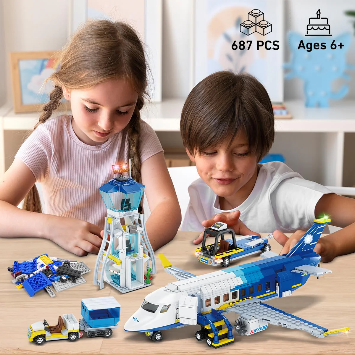 CUBIMANA City Passagierflugzeug Baukasten Set, 3 IN 1 Flugzeug Baukasten mit Terminal, Radarturm, Gepäckwagen Flugzeuge Modell Bausteine Spielzeug Geschenk für Jungen Mädchen Kinder 6 7 8 9+ Jahre alt - Image 5