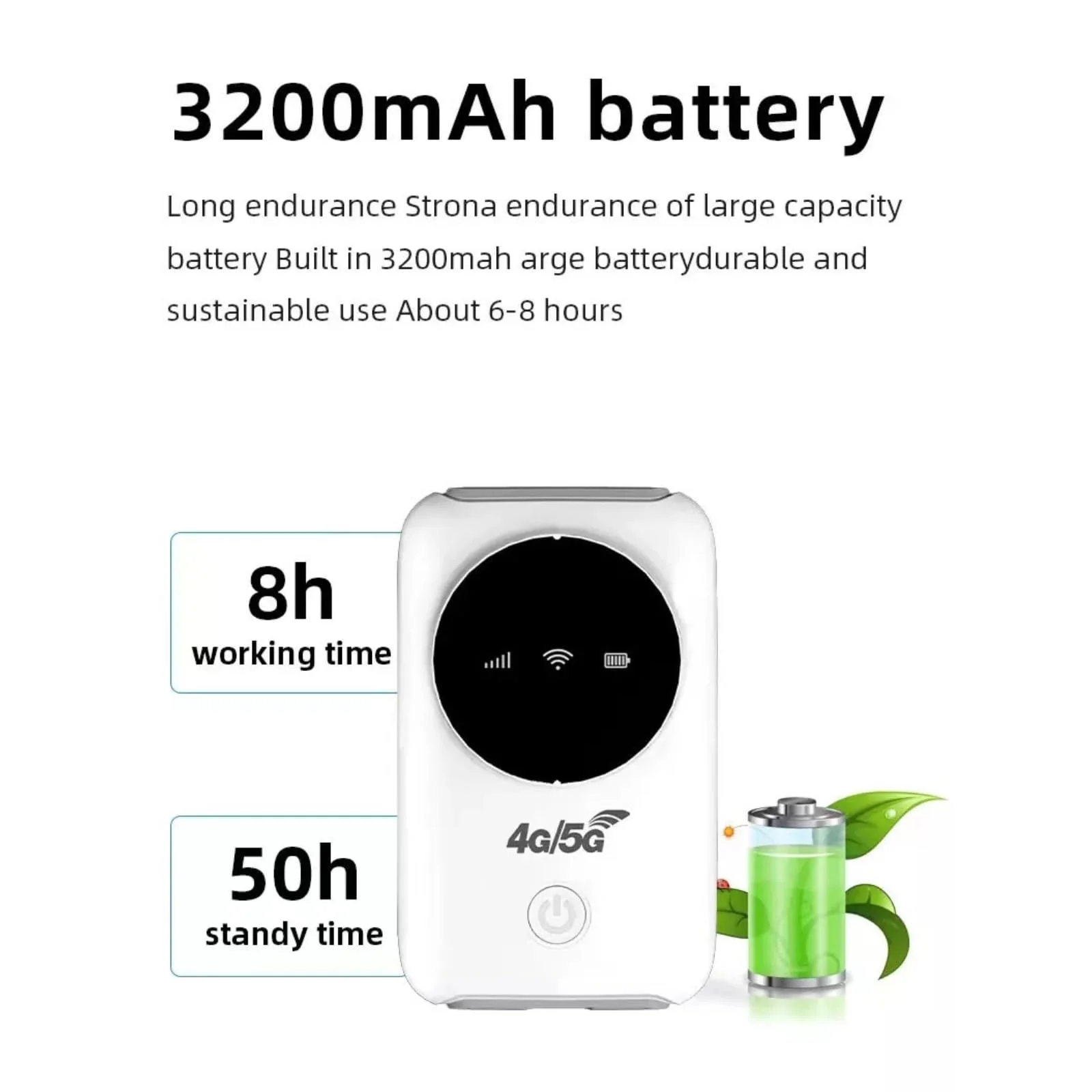 Cuifati Entsperrter 5G-WLAN-SIM-Kartensteckplatz, Tragbarer WLAN-Router, 300 Mbit/s, LTE-USB-WLAN-Modem, 3200-mAh-Akku, Bis zu 10 Geräte, für Reisen, Live-Streaming Im Freien - Image 2