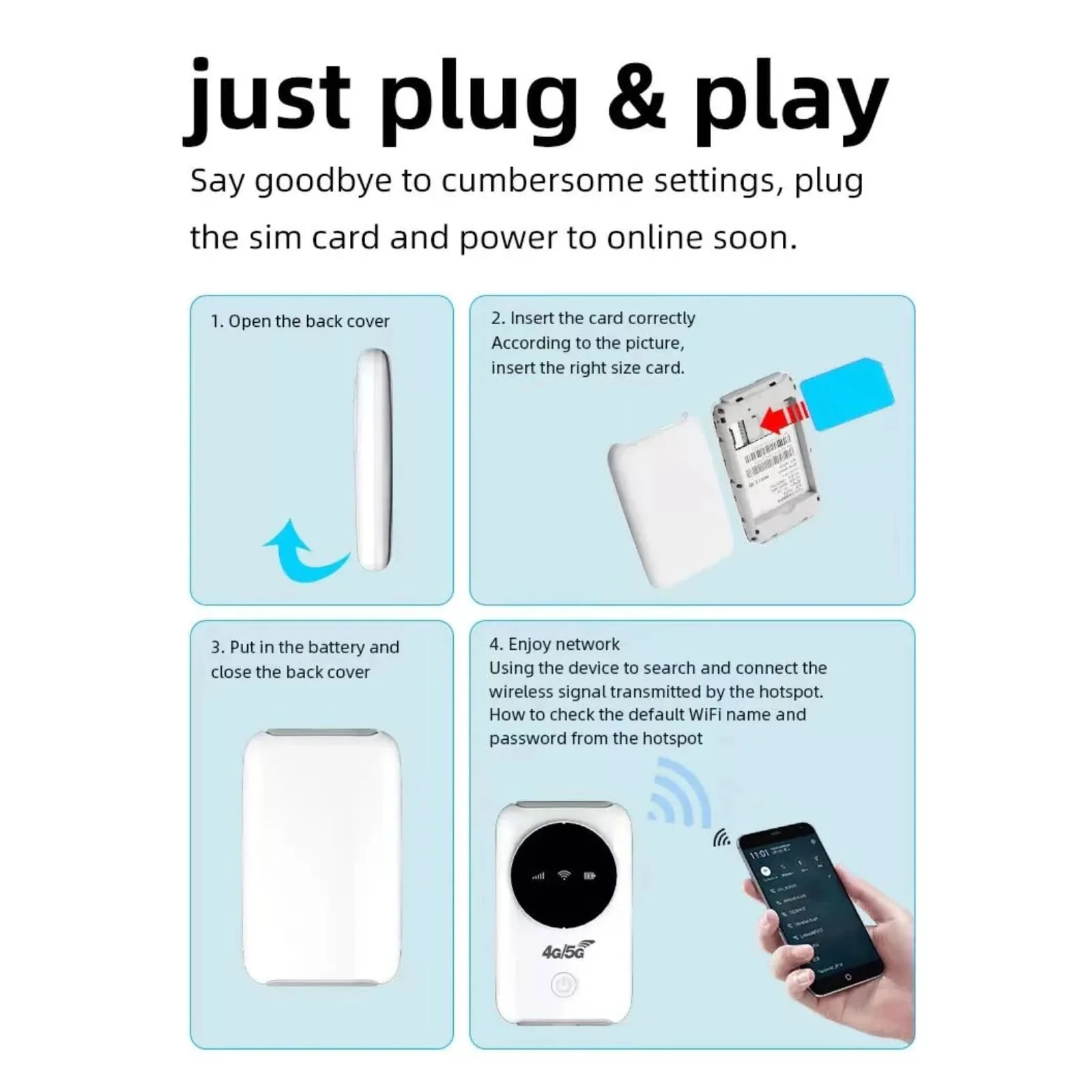 Cuifati Entsperrter 5G-WLAN-SIM-Kartensteckplatz, Tragbarer WLAN-Router, 300 Mbit/s, LTE-USB-WLAN-Modem, 3200-mAh-Akku, Bis zu 10 Geräte, für Reisen, Live-Streaming Im Freien - Image 7