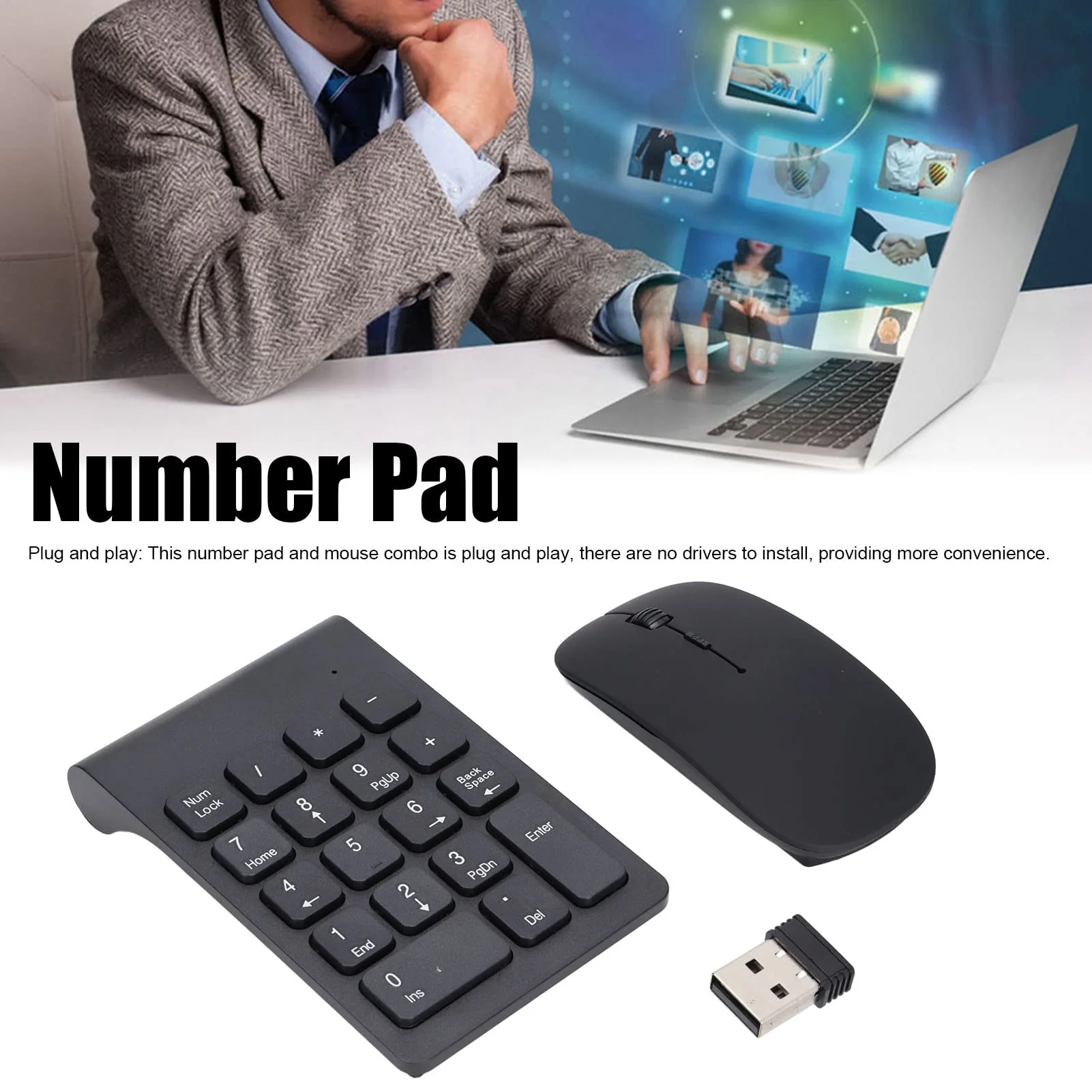 Cuifati Ziffernblock mit 18 Tasten, 2,4 GHz, USB-Nummernblock, 1200 DPI, Nummernblock, Maus-Kombination für Win 2000, für Win XP, für Win Vista, für Win 7, für Win 8, für Win 10 - Image 6