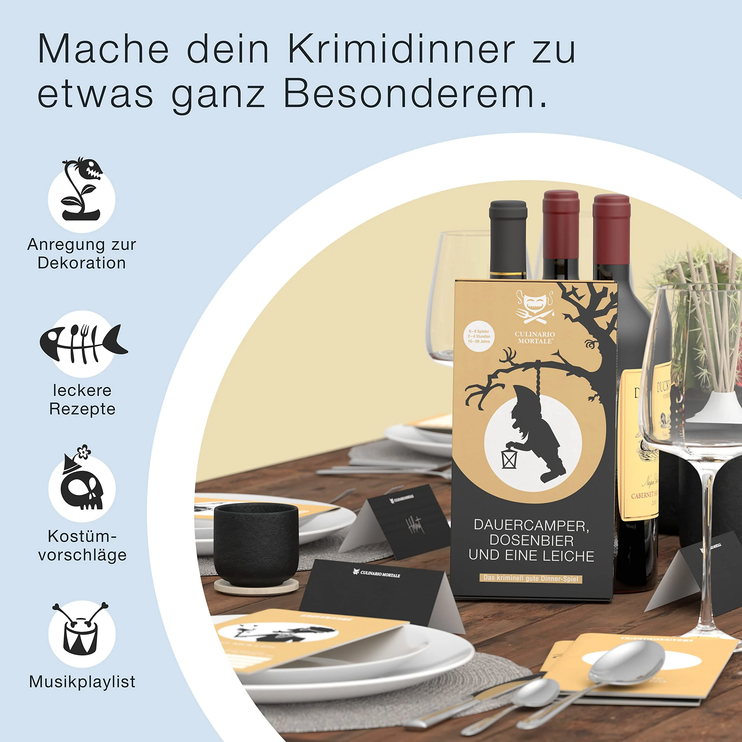 Culinario Mortale® Krimidinner für Zuhause 6 bis 8 Personen - Dauercamper, Dosenbier und eine Leiche - unterhaltsames Krimi Dinner für Zuhause - Krimispiele für Erwachsene - Image 3