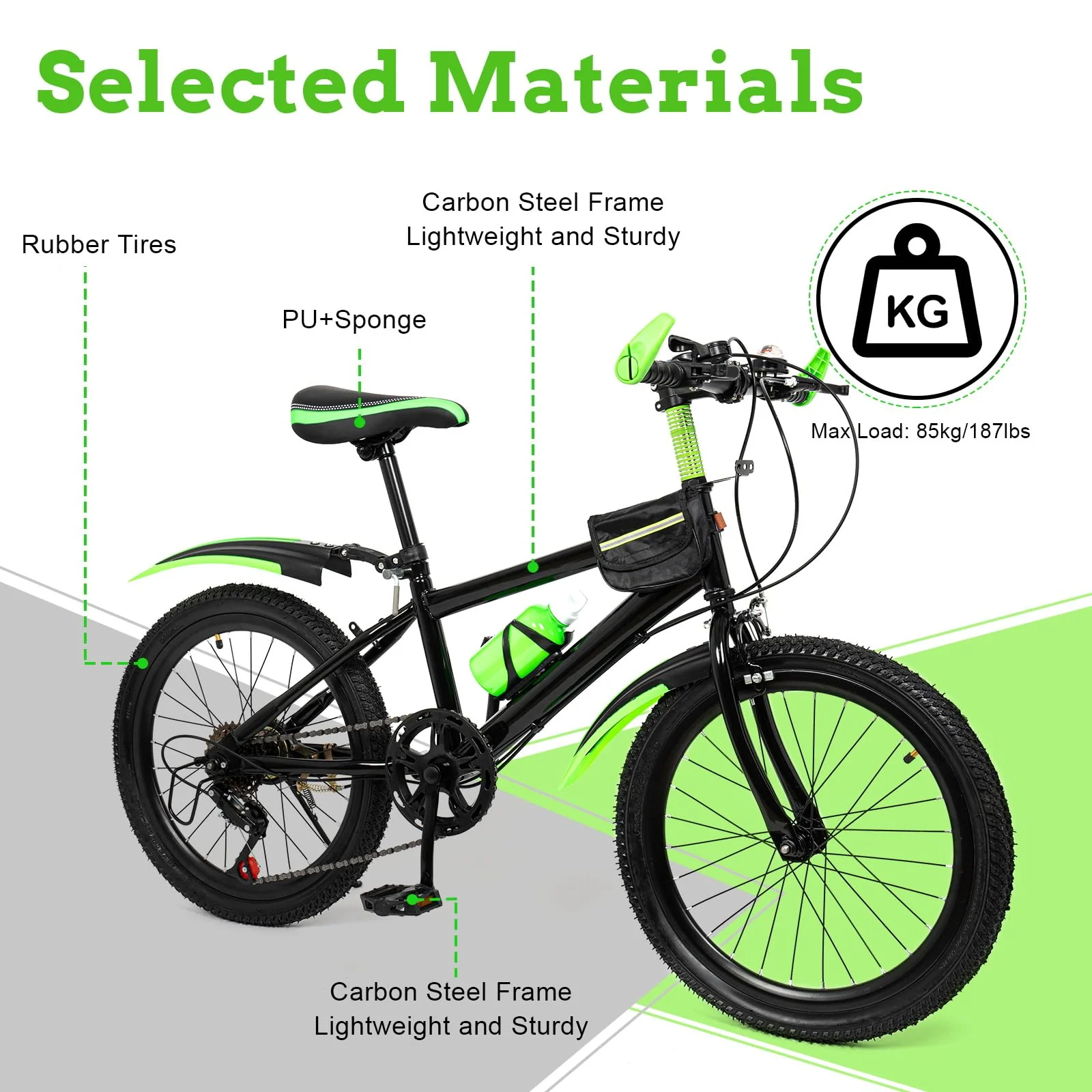 CUMELLIIR 20 Zoll Fahrrad, Mountainbike Kinderfahrrad Mit 7 Gang, Wasserkocher, Halterung Und Kompass-Glocke, Fahrrad Kinder Ab 8 Jahre Jungen Mädchen, Grün - Image 4