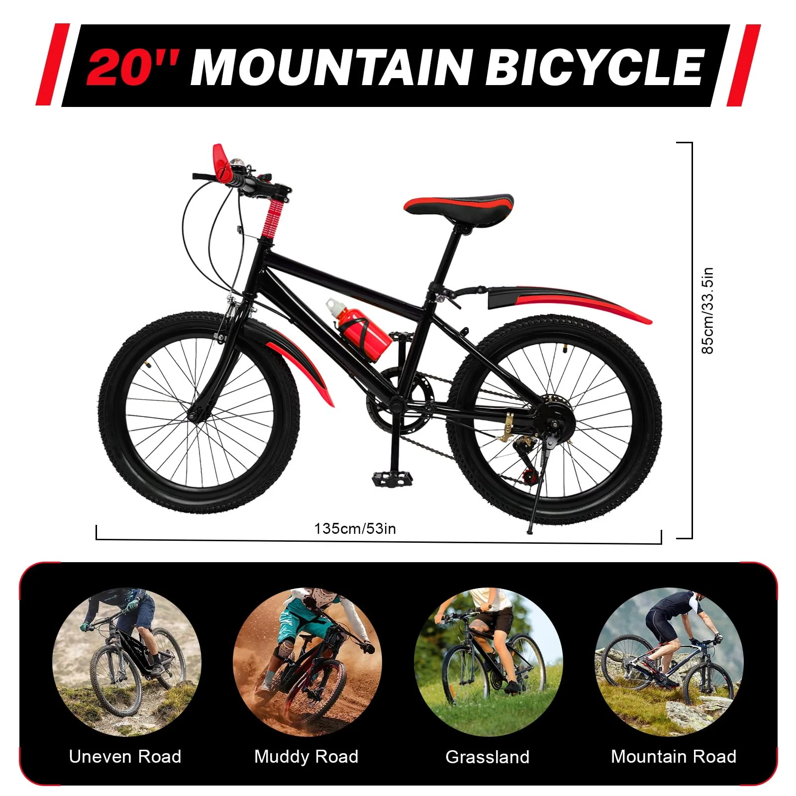 CUMELLIIR 20 Zoll Fahrrad, Mountainbike Kinderfahrrad Mit 7 Gang, Wasserkocher, Halterung Und Kompass-Glocke, Fahrrad Kinder Ab 8 Jahre Jungen Mädchen, Rot - Image 2