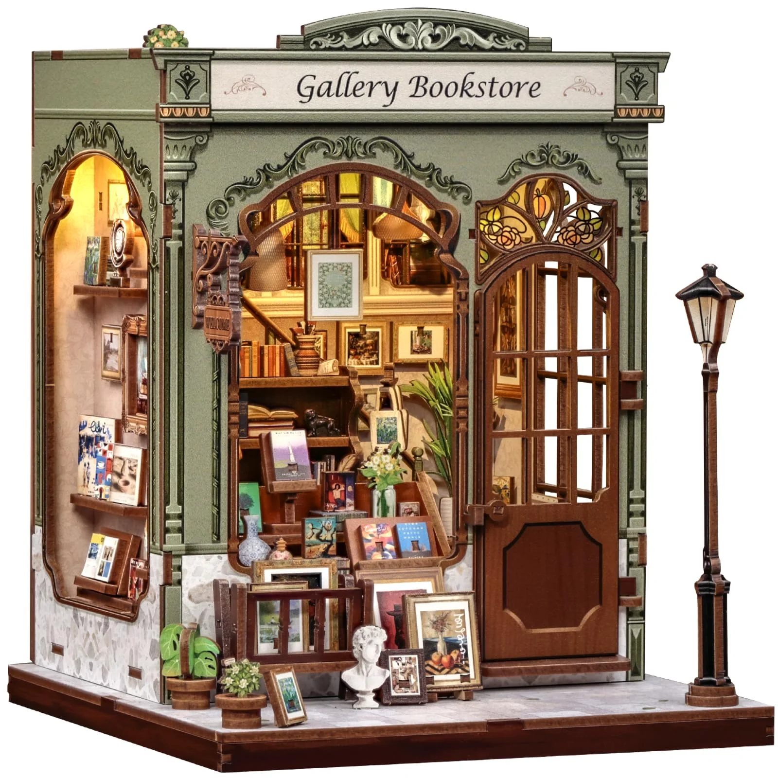 CUTEBEE Book Nook Kit - DIY Puppenhaus Bausatz zum Selberbauen, EIN Retro und künstlerisches Miniaturhaus, 3D Holzpuzzle Buchstütze, Kreative Bücherregal Dekoration, Geschenke(Gellery Bookstore)