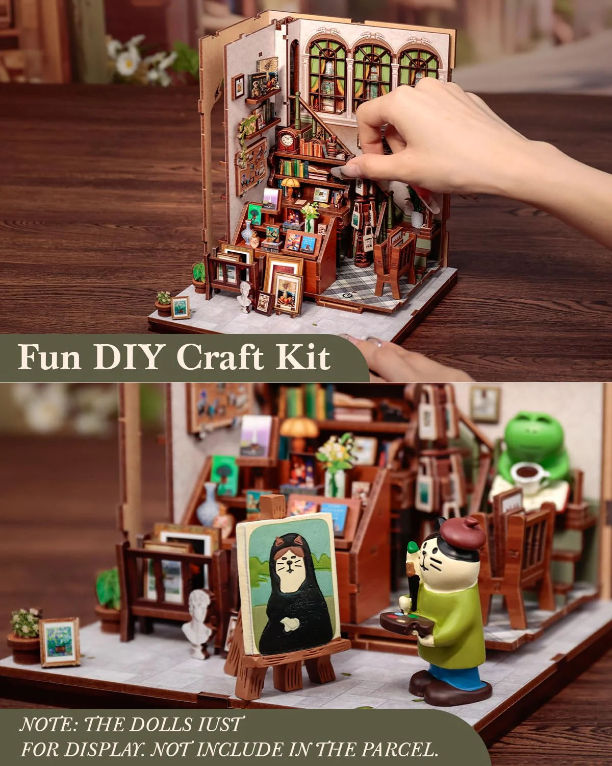 CUTEBEE Book Nook Kit - DIY Puppenhaus Bausatz zum Selberbauen, EIN Retro und künstlerisches Miniaturhaus, 3D Holzpuzzle Buchstütze, Kreative Bücherregal Dekoration, Geschenke(Gellery Bookstore) - Image 3
