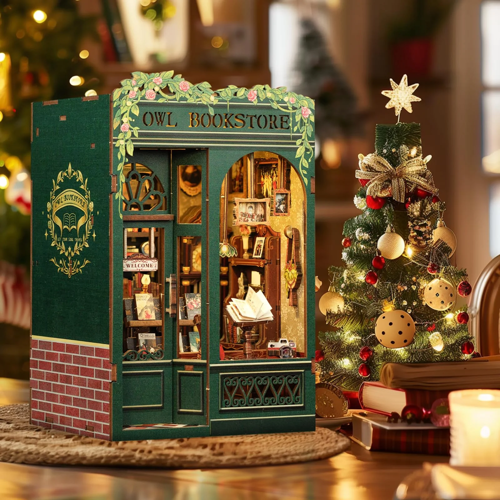 CUTEBEE Book Nook Kit - DIY Puppenhaus Häuser, Miniatur Haus Selber Bauen für Erwachsene mit LED-Licht, 3D Puzzle & Buchstütze | Kreatives Bücherregal-Deko-Set (Owl Bookstore) - Image 5