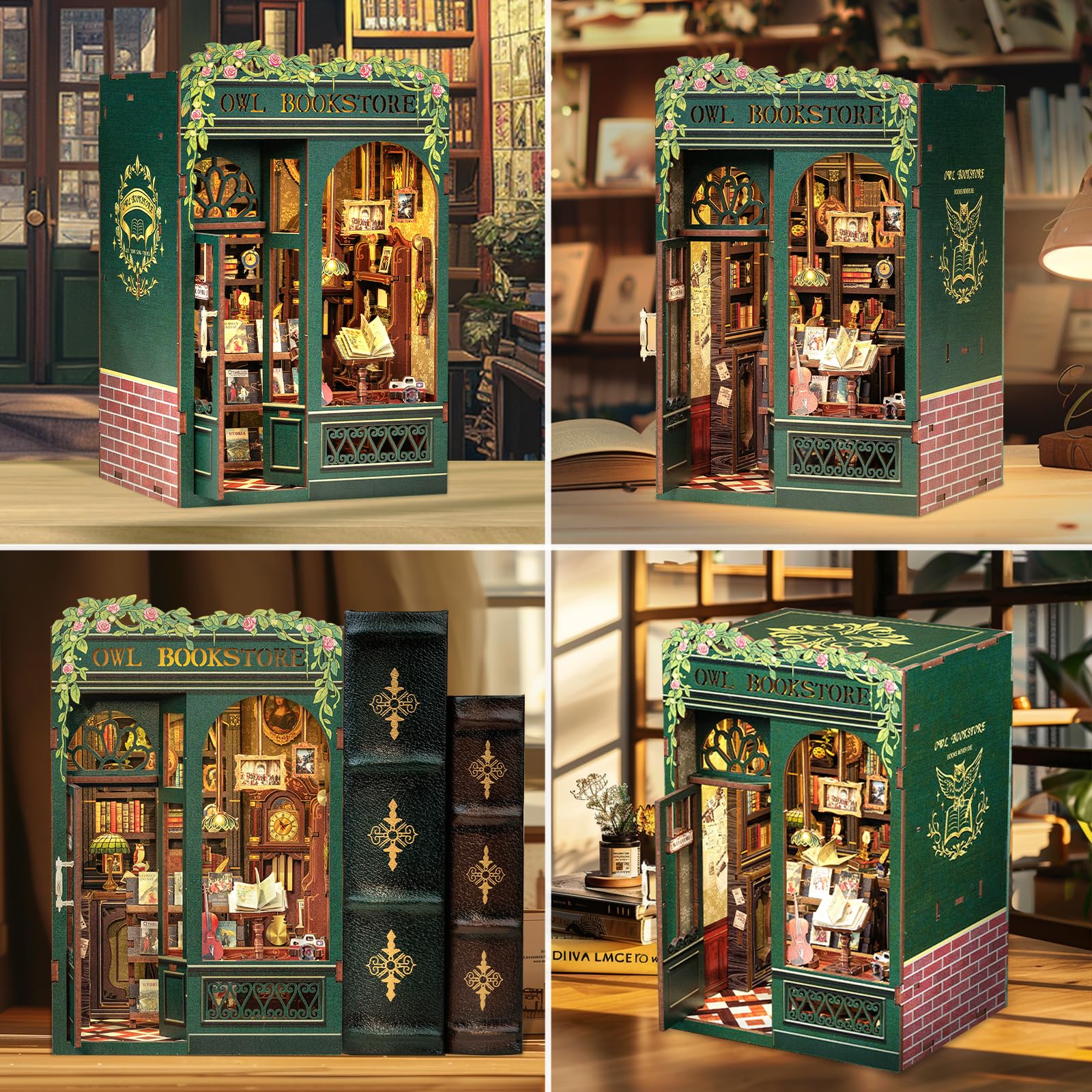 Cutefun Book Nook – 3D-Holzpuzzles für Erwachsene, 139 Teile, DIY-Miniaturhaus-Bausatz, Bücherregal-Dekoration, Nook-Puzzle, Tiny-House-Geschenke für Frauen, Teenager und Buchliebhaber (OWL Bookstore) - Image 2